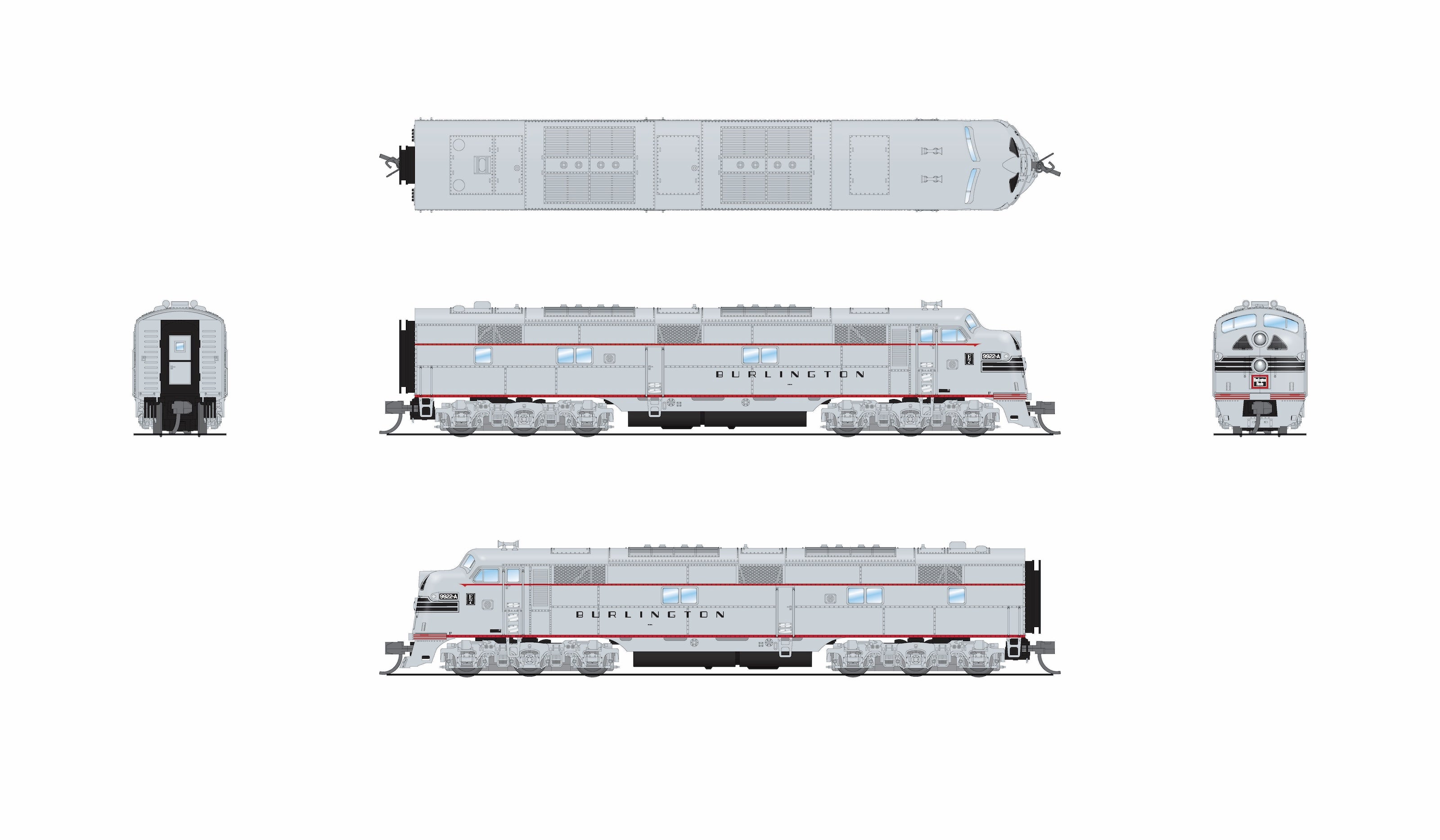 10255 EMD E7A, CB&Q 9922B, Stainless w/ Black Stripes, Paragon4 Sound/DC/DCC, N (Pioneer Trains Exclusive)