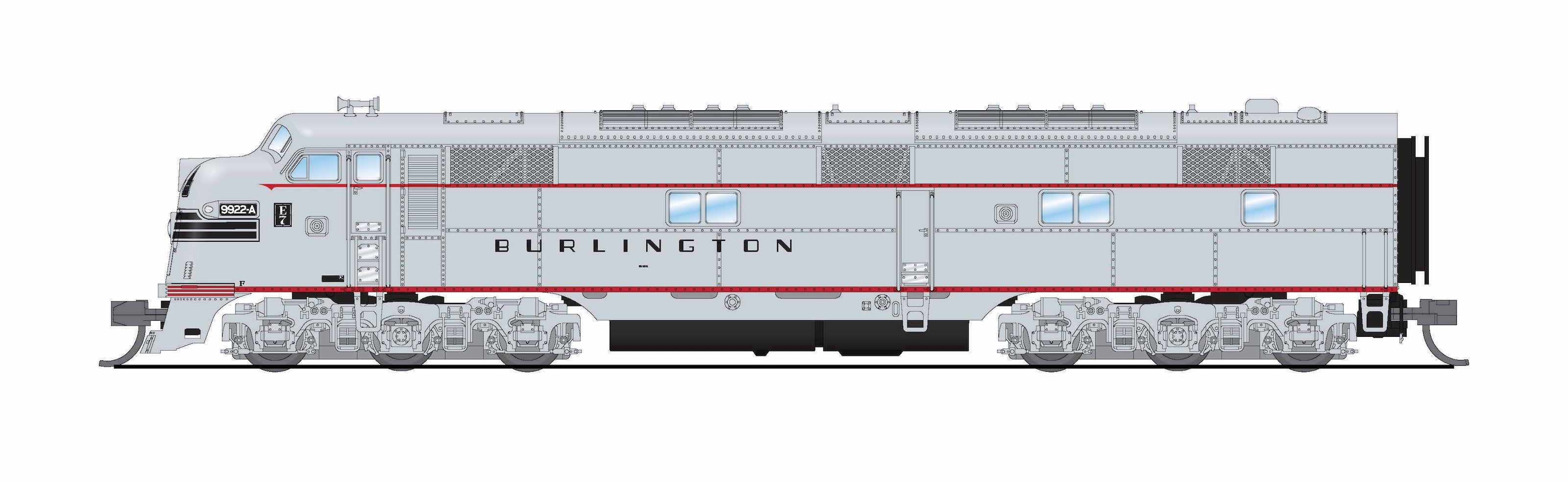 10257 EMD E7A, CB&Q 9922B, Stainless w/ Black Stripes, No-Sound / DCC-Ready, N (Pioneer Trains Exclusive)