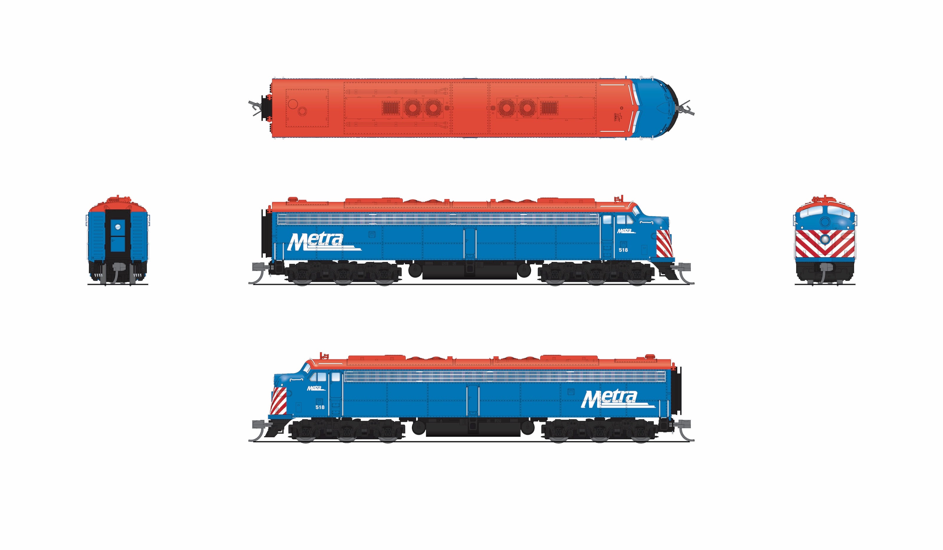10315 EMD E8A, Metra 518, Commuter Blue, No-Sound / DCC-Ready, N (Pioneer Trains Exclusive)
