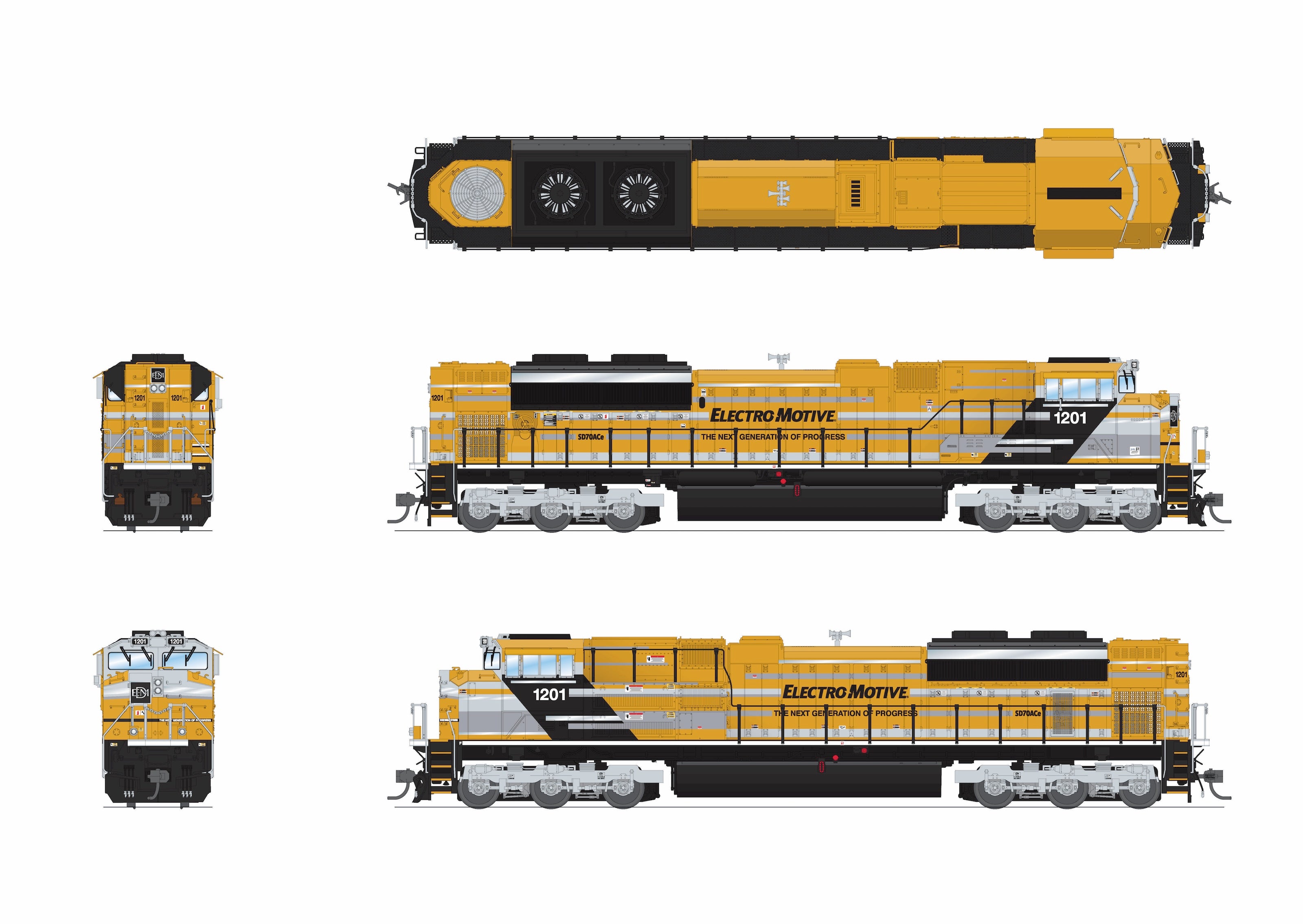 10429 EMD SD70ACe, EMD Demo 1201, Yellow Progress Rail, Paragon4 Sound/DC/DCC, HO