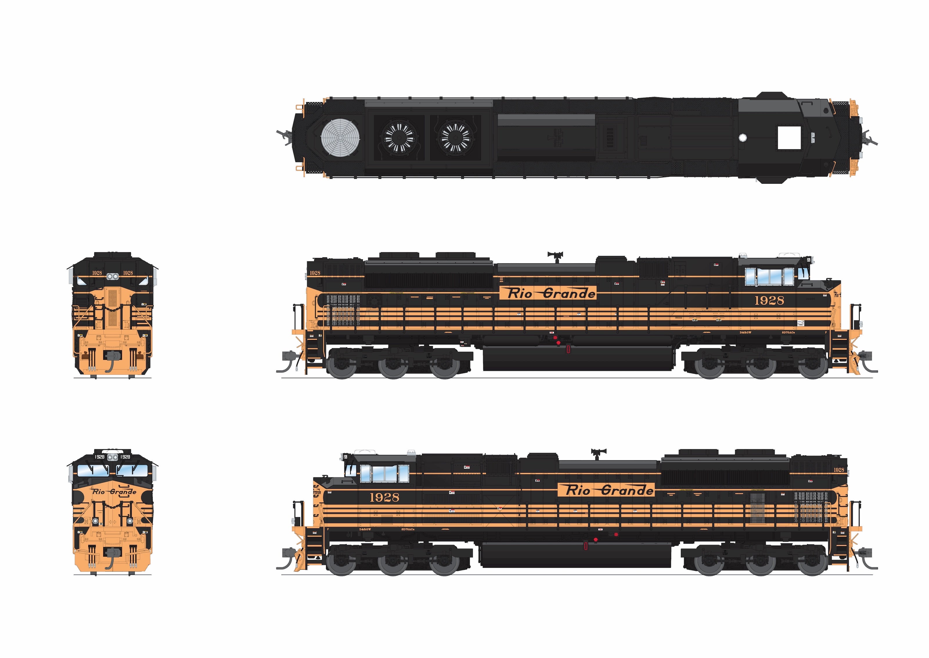 10454 EMD SD70ACe, DRGW 1930, 5-Stripe Scheme, No-Sound / DCC-Ready, HO (Hyacinth Models Exclusive)