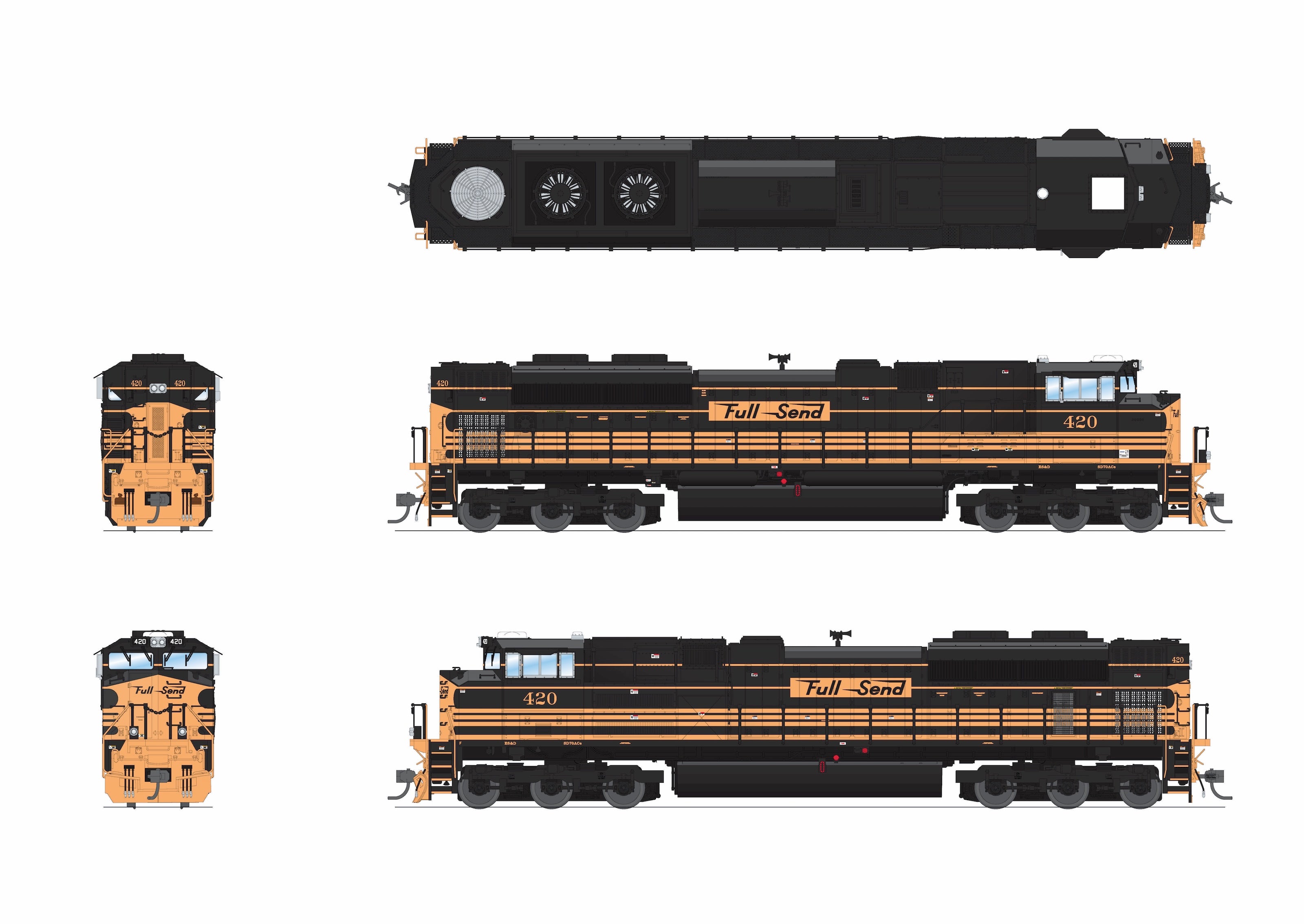 10457 EMD SD70ACe, ES&D 422, "Full Send" 5-Stripe Scheme, Paragon4 Sound/DC/DCC, w/ Smoke, HO (Hyce Trains)