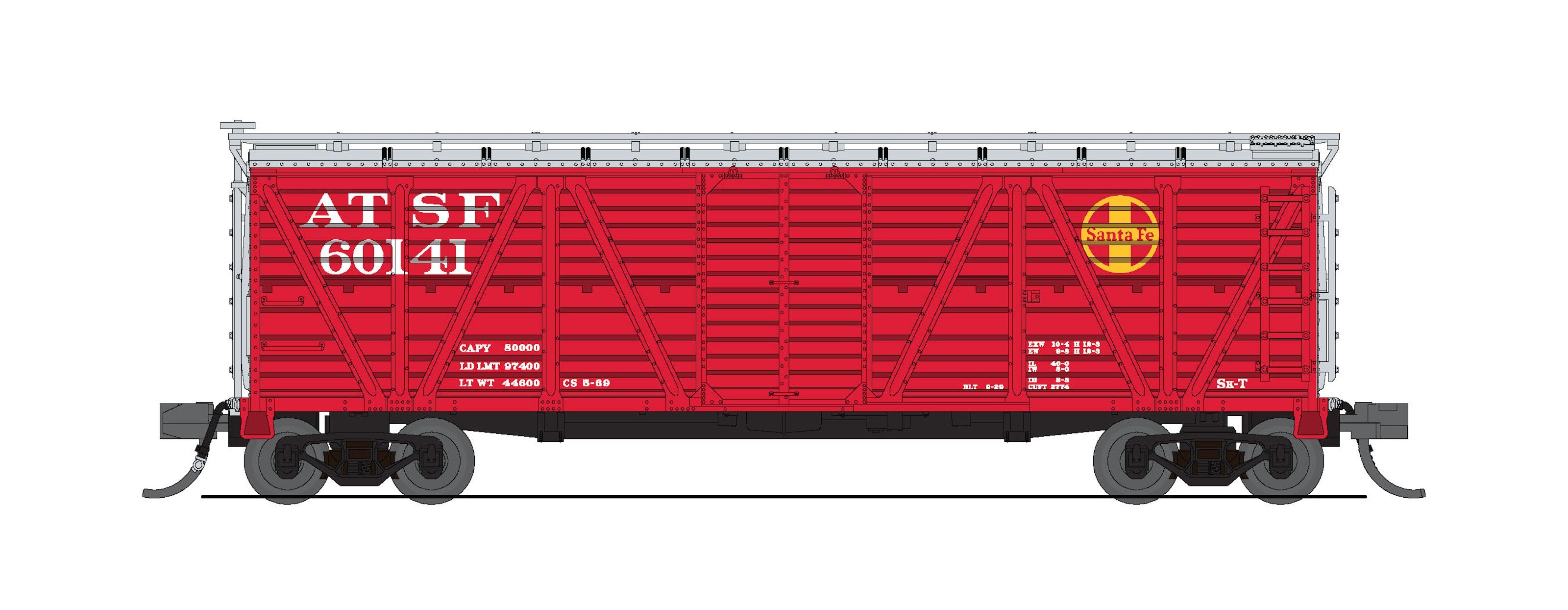 10461 40' Wood Stock Car, ATSF 60196, Red w/ Silver, Hog Sounds, N