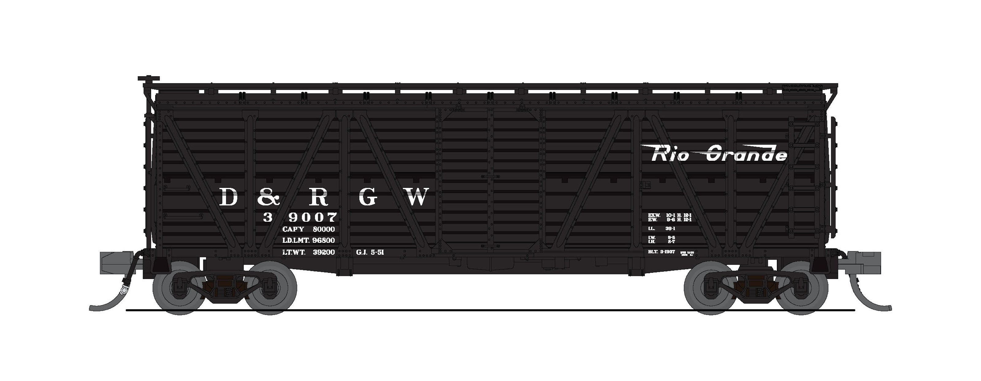 10462 40' Wood Stock Car, DRGW 39007, Black w/ White, Cattle Sounds, N