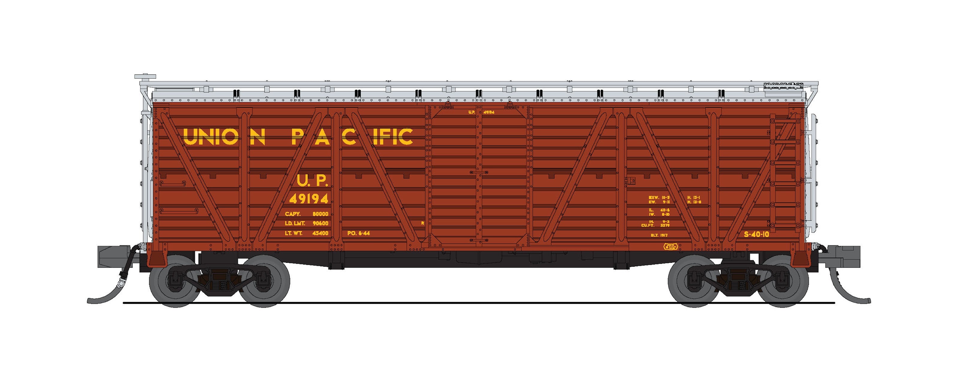 10474 40' Wood Stock Car, UP 49194, Red w/ Silver, Cattle Sounds, N