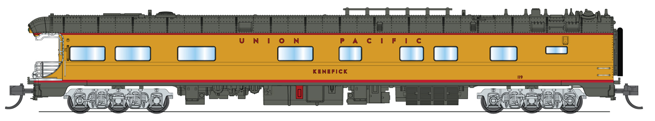 10493 Union Pacific Business Car, UP #119 "Kenefick", "Spirit of Union Pacific" Drumhead, N Scale