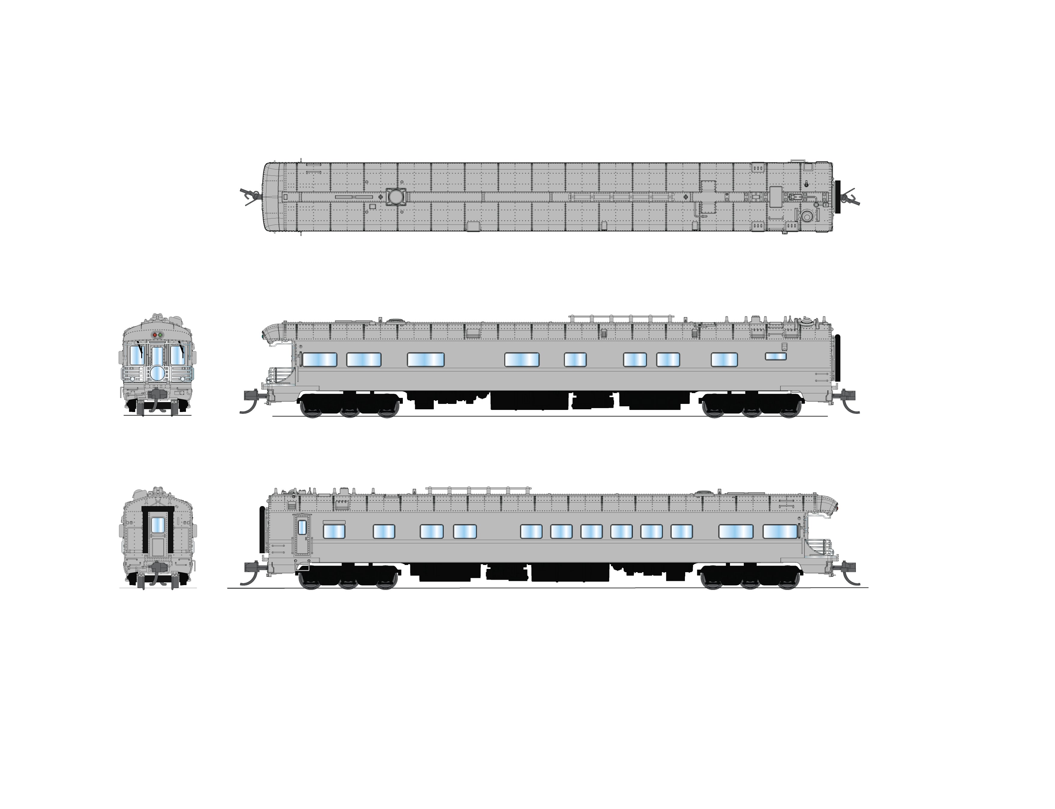 10495 Union Pacific Business Car, Painted Primer Gray w/ Black Trucks, N Scale