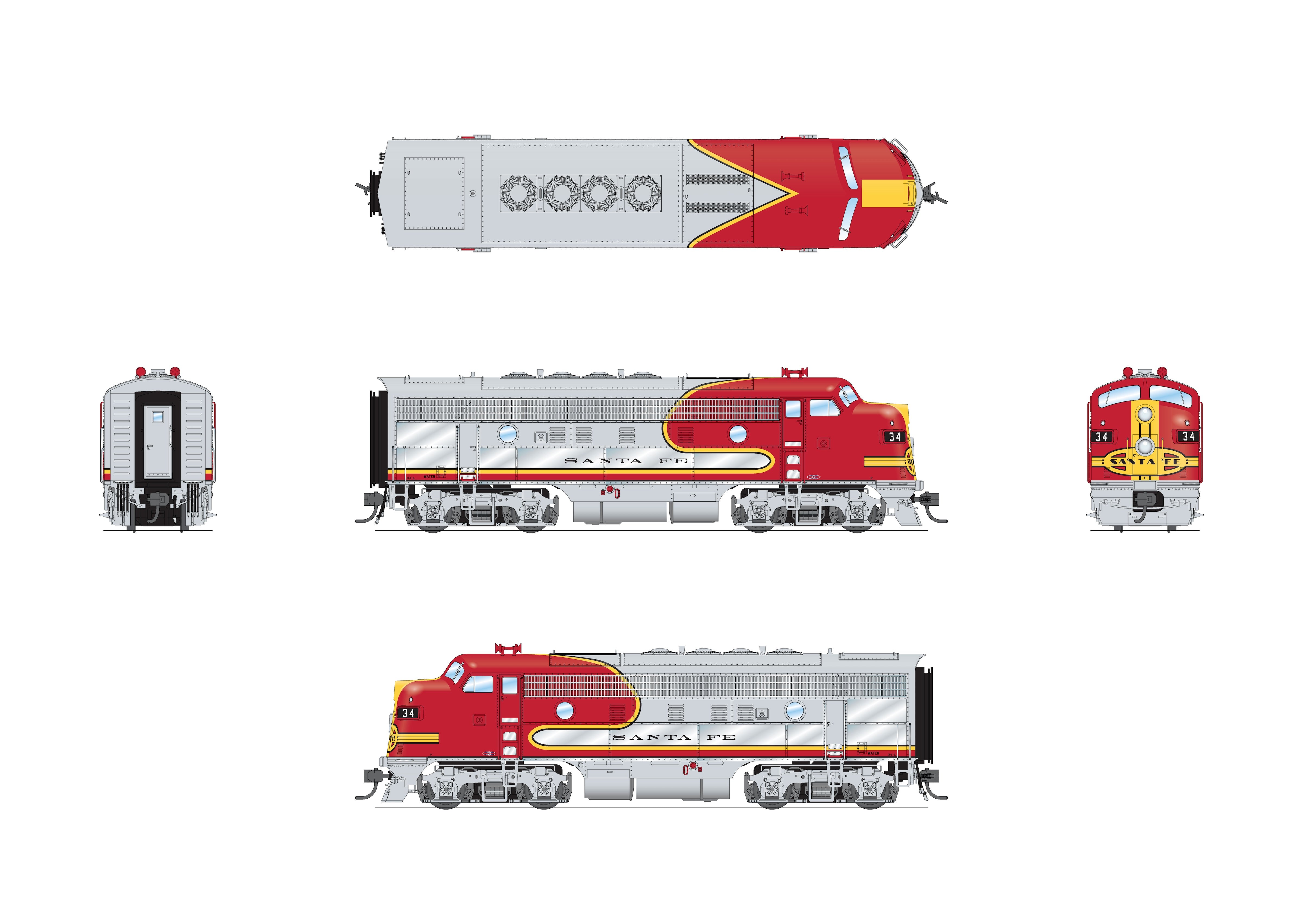 10531 EMD F3 A/B, ATSF 34L/34A, Warbonnet Scheme, A-unit No-Sound / DCC-Ready, Unpowered B, HO