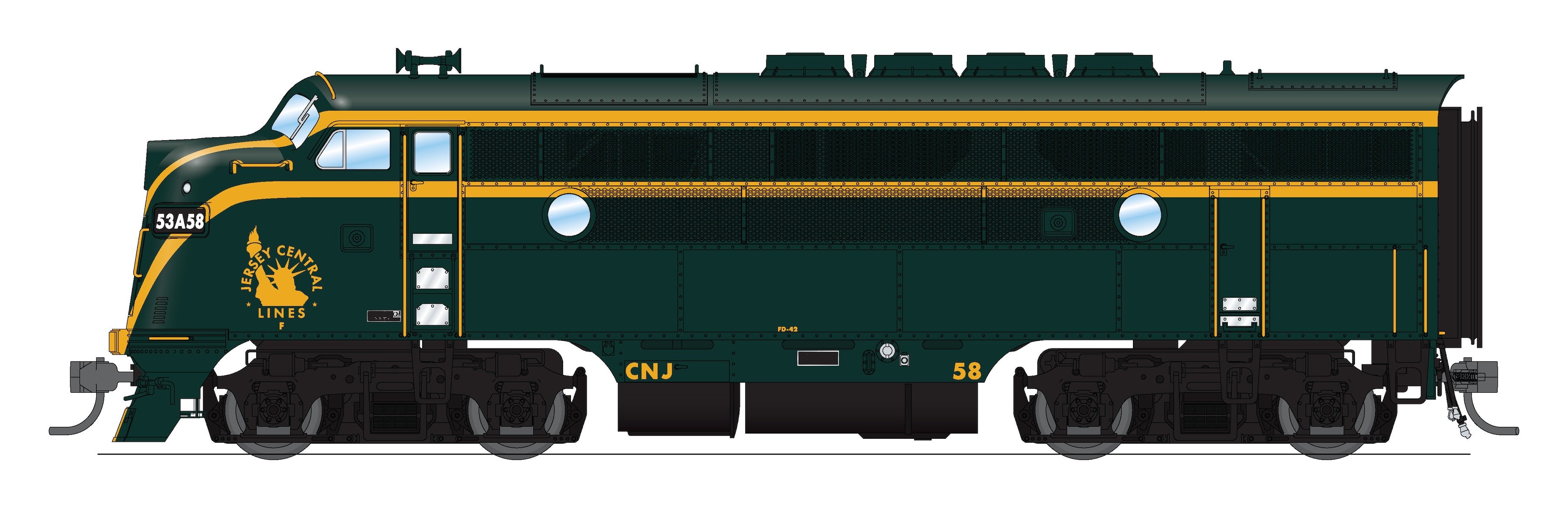 10537 EMD F3 A/B, CNJ 53/1A, Green & Yellow, A-unit No-Sound / DCC-Rea