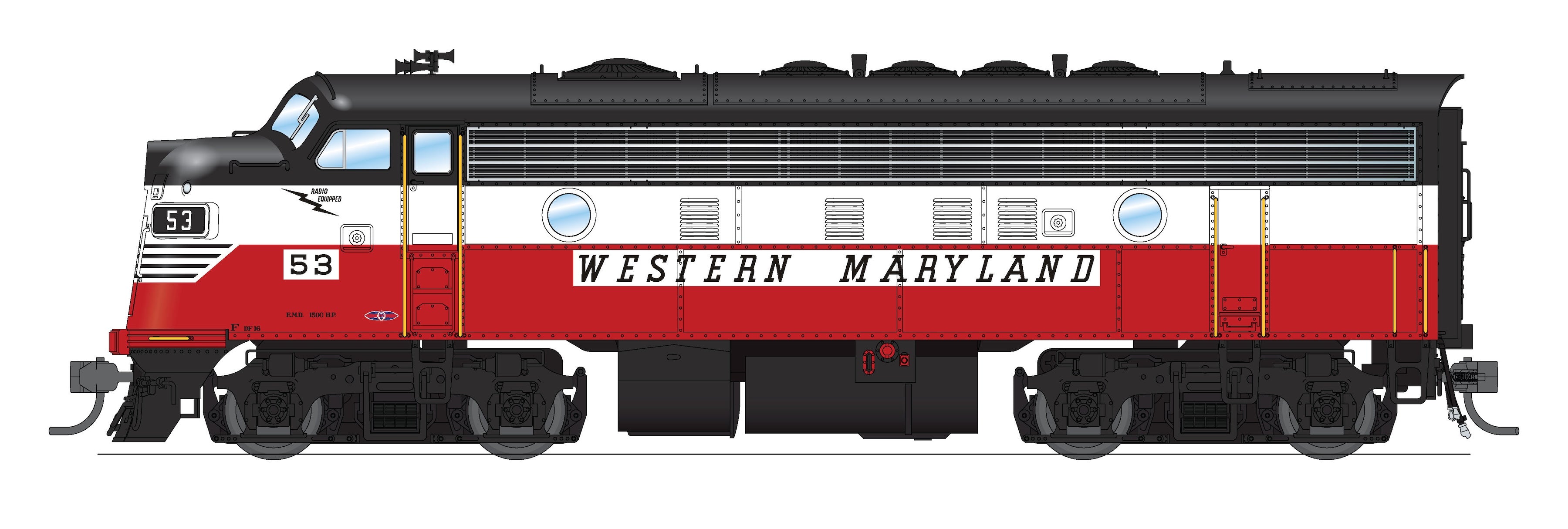 10565 EMD F7A/B, Western Maryland 53/408, Circus Paint Scheme, A-unit No-Sound / DCC-Ready, Unpowered B, HO