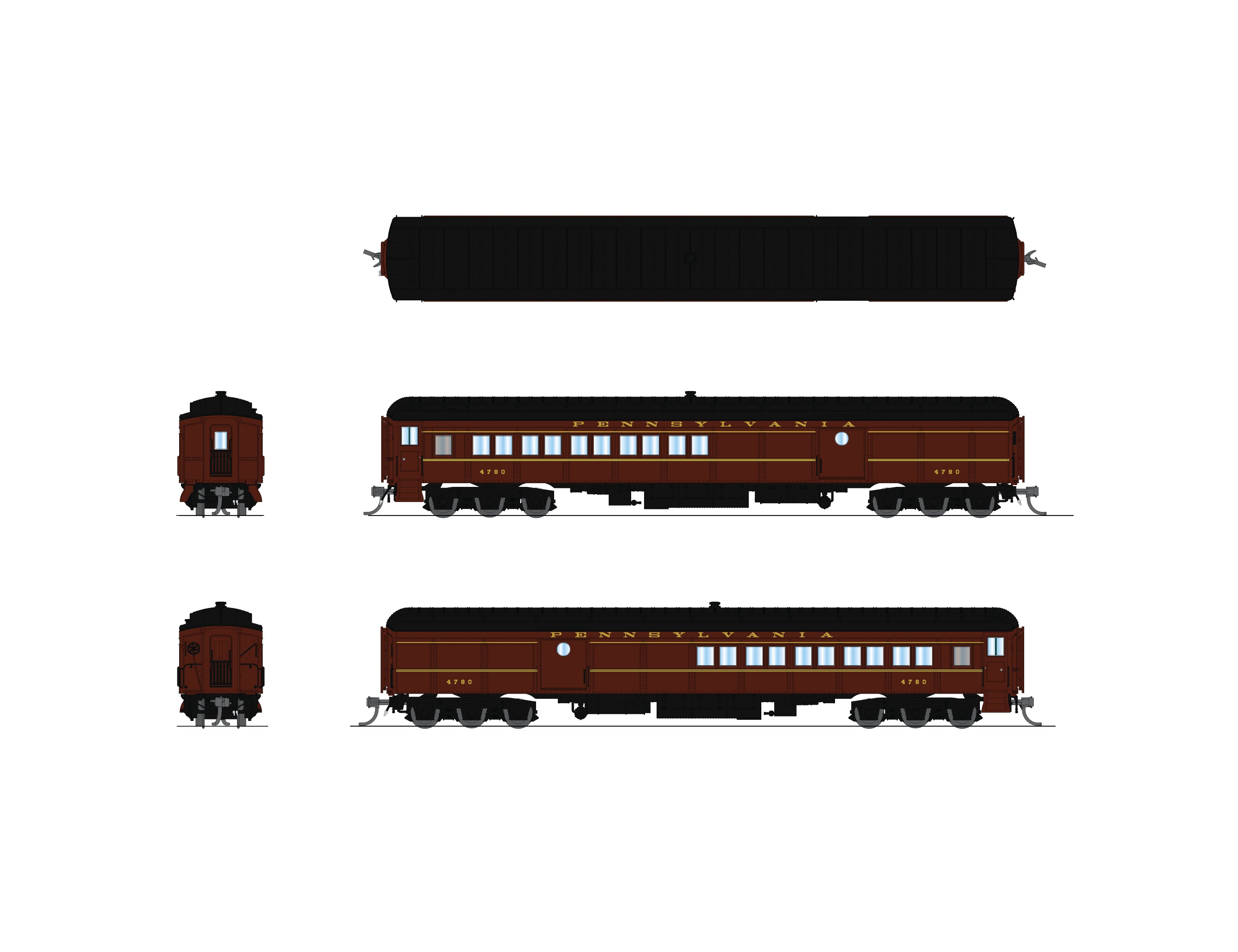 10655 PB70 Coach-Baggage Combine, PRR 4780, Late 1940's Paint, N Scale