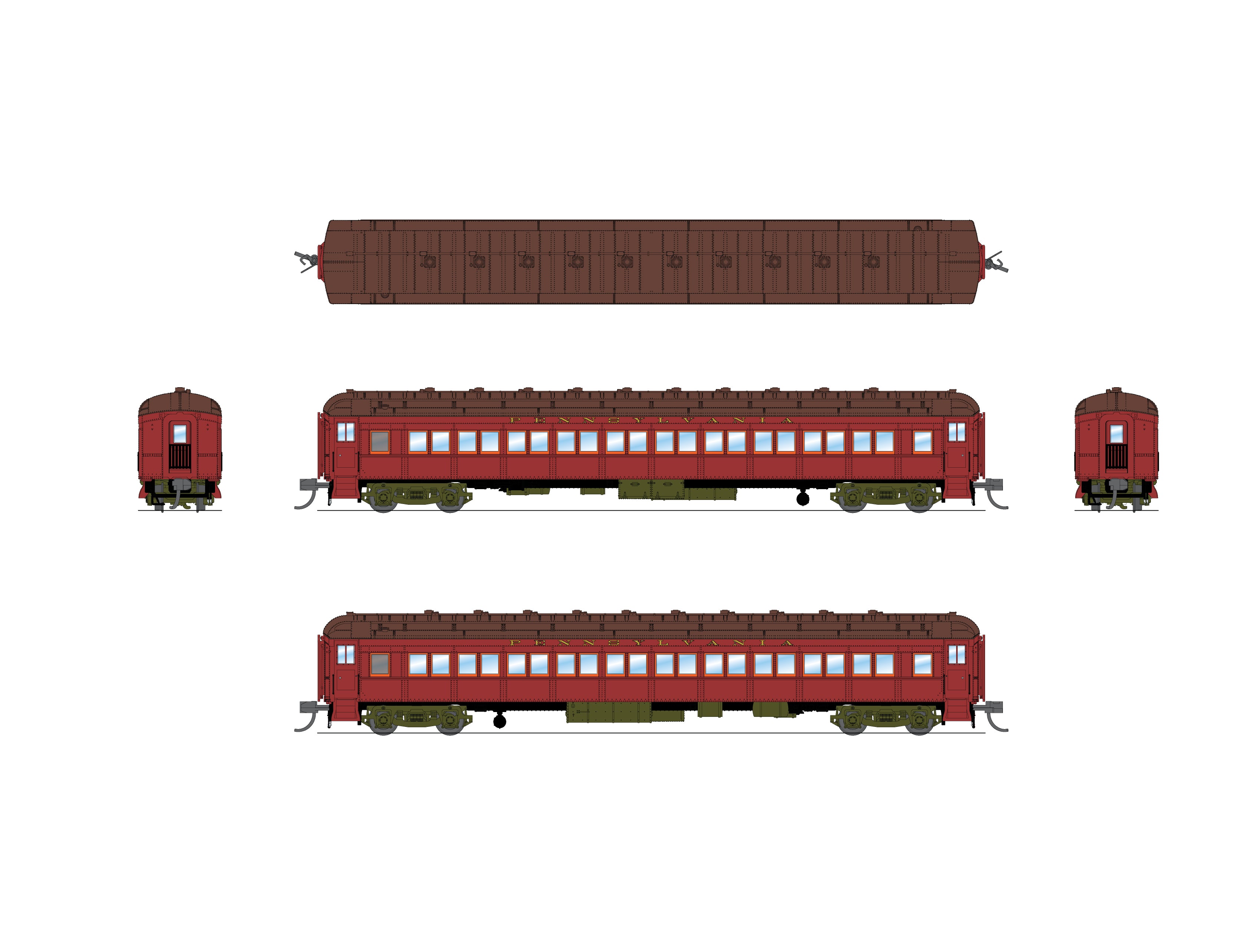 10650 PRR Heavyweight 5-Car Passenger Set, 1930's Era, N (PB70 #5034, P70 #823, P70 #989, P70 #1042, Z74d #120 "Pennsylvania")