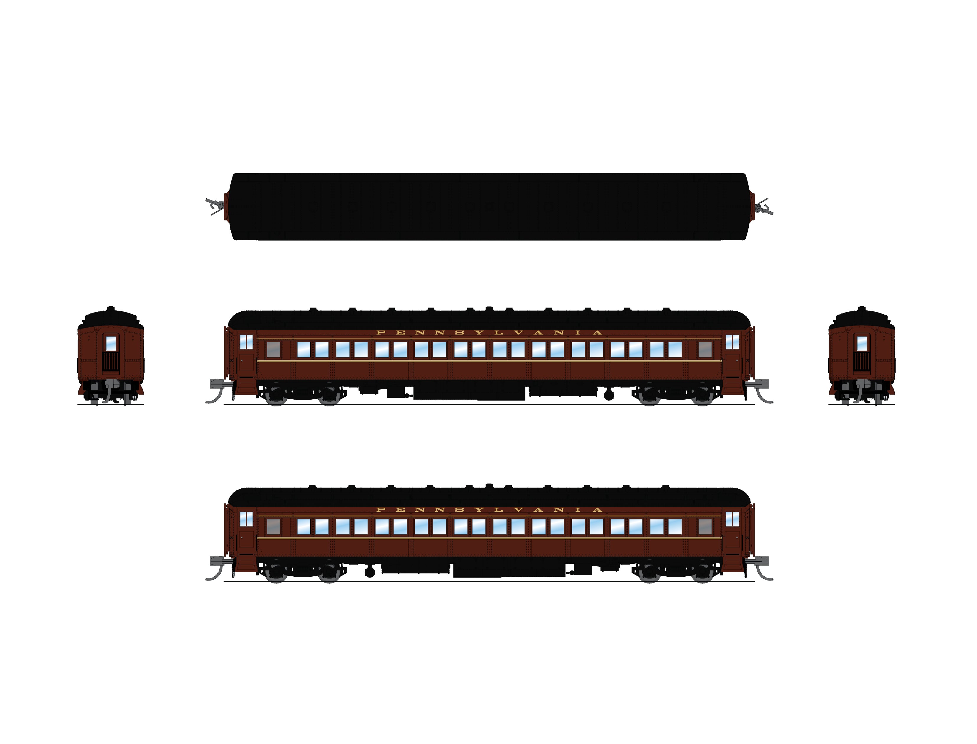 10652 PRR Heavyweight 5-Car Passenger Set, 1950's Era, N (PB70 #4792, P70 #3435, P70 #3609, P70 #3724, Z74d #7509 "Ohio")