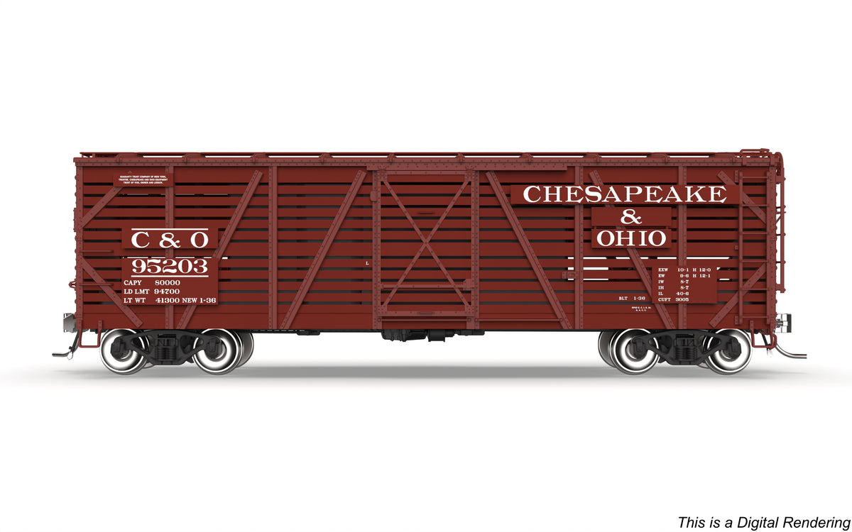 10721 40' Wood Stock Car, C&O 4-Pack, No-Sound, HO Scale (Road Nos. 95227, 95235, 95238, 95241)