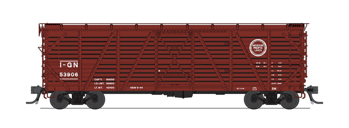 10723 40' Wood Stock Car, Missouri Pacific 4-Pack, No-Sound, HO Scale (Road Nos. 53948, 53957, 53986, 53989)