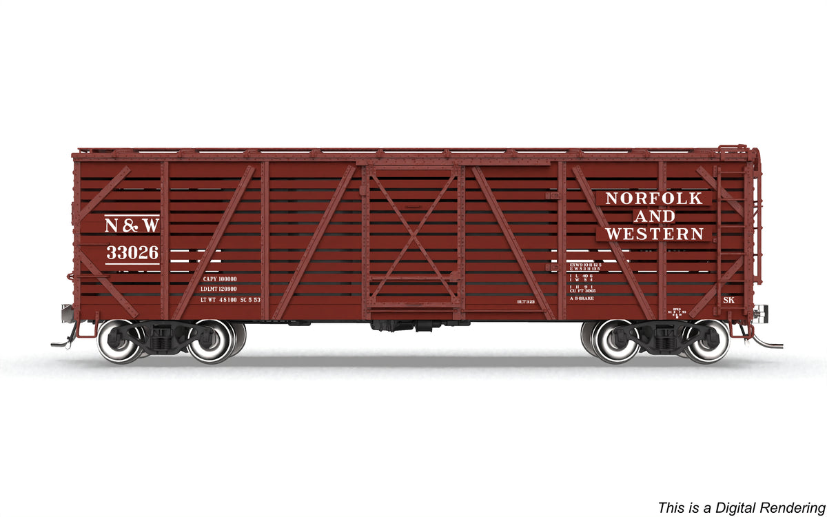 10724 40' Wood Stock Car, N&W 4-Pack, No-Sound, HO Scale (Road Nos. 33089, 33156, 33242, 33283)