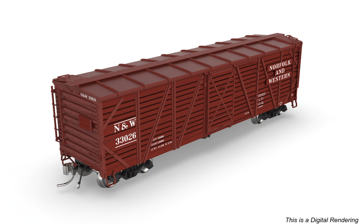 10699 40' Wood Stock Car, N&W 33075, Hog Sounds, HO Scale