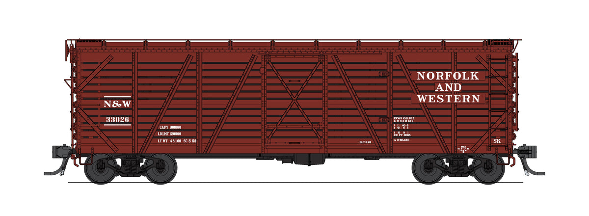 10699 40' Wood Stock Car, N&W 33075, Hog Sounds, HO Scale