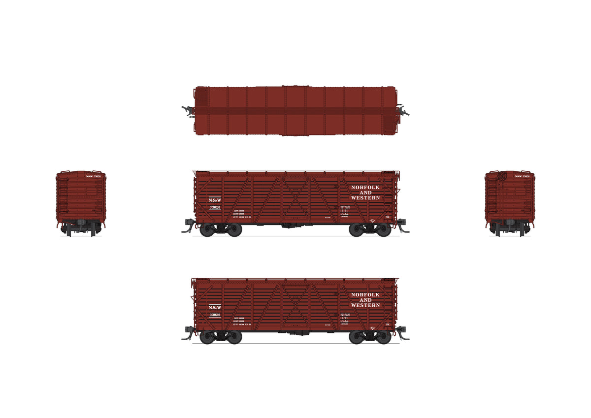 10699 40' Wood Stock Car, N&W 33075, Hog Sounds, HO Scale
