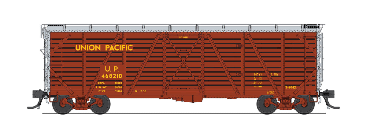 10727 40' Wood Stock Car, Union Pacific 4-Pack, No-Sound, HO Scale (Road Nos. 46863D, 46901D, 46945D, 46982D)