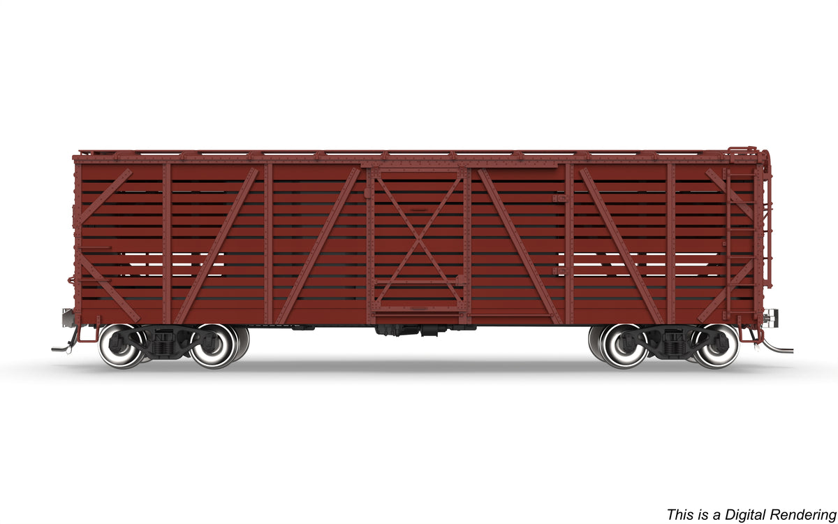10707 40' Wood Stock Car, Unlettered, Oxide Red, Hog Sounds, HO Scale