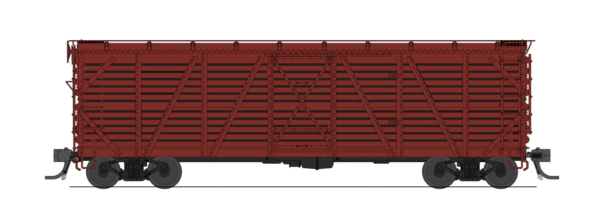 10706 40' Wood Stock Car, Unlettered, Oxide Red, Cattle Sounds, HO Scale