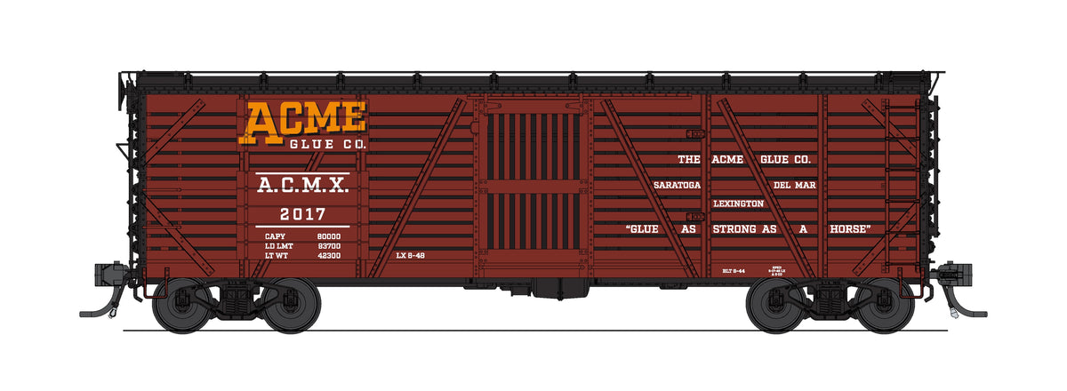 10728 40' Wood Stock Car, Acme Glue Factory 4-Pack, No-Sound, HO Scale (Road Nos. 2032, 2049, 2076, 2093)