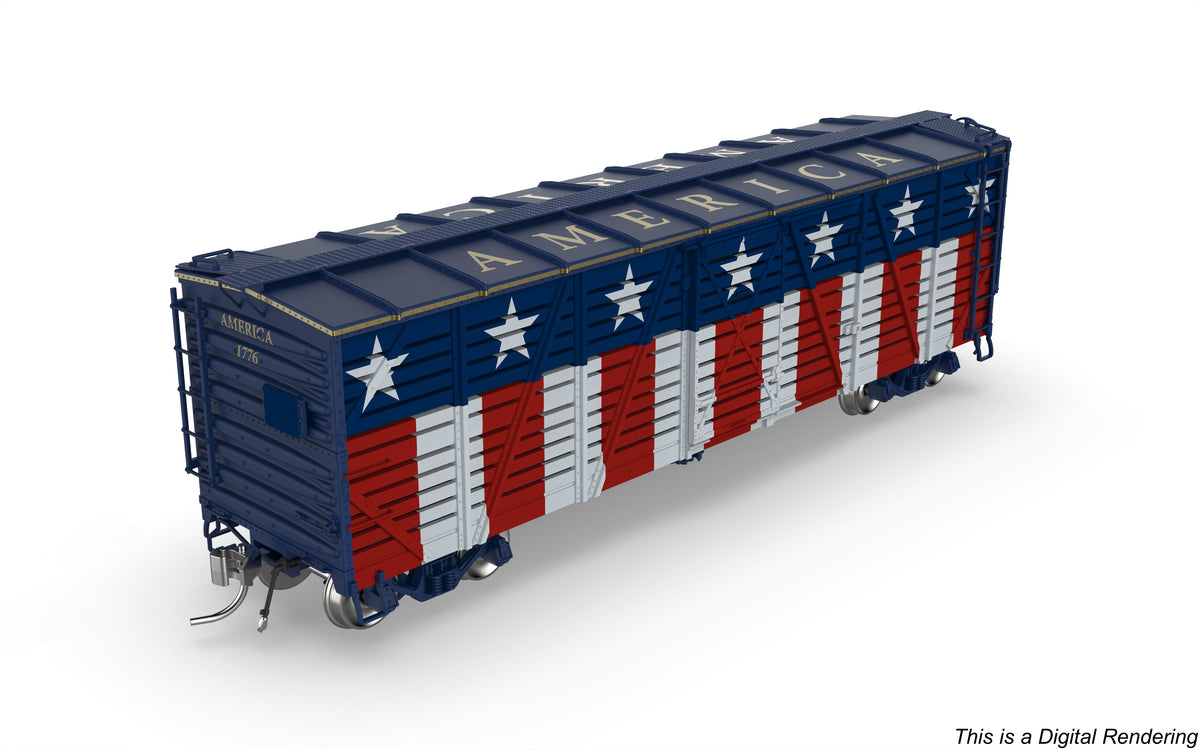 10729 40' Wood Stock Car, Holidays 4-Pack, No-Sound, HO Scale (1 each: Independence Day, Halloween, Merry Christmas, Happy Holidays)