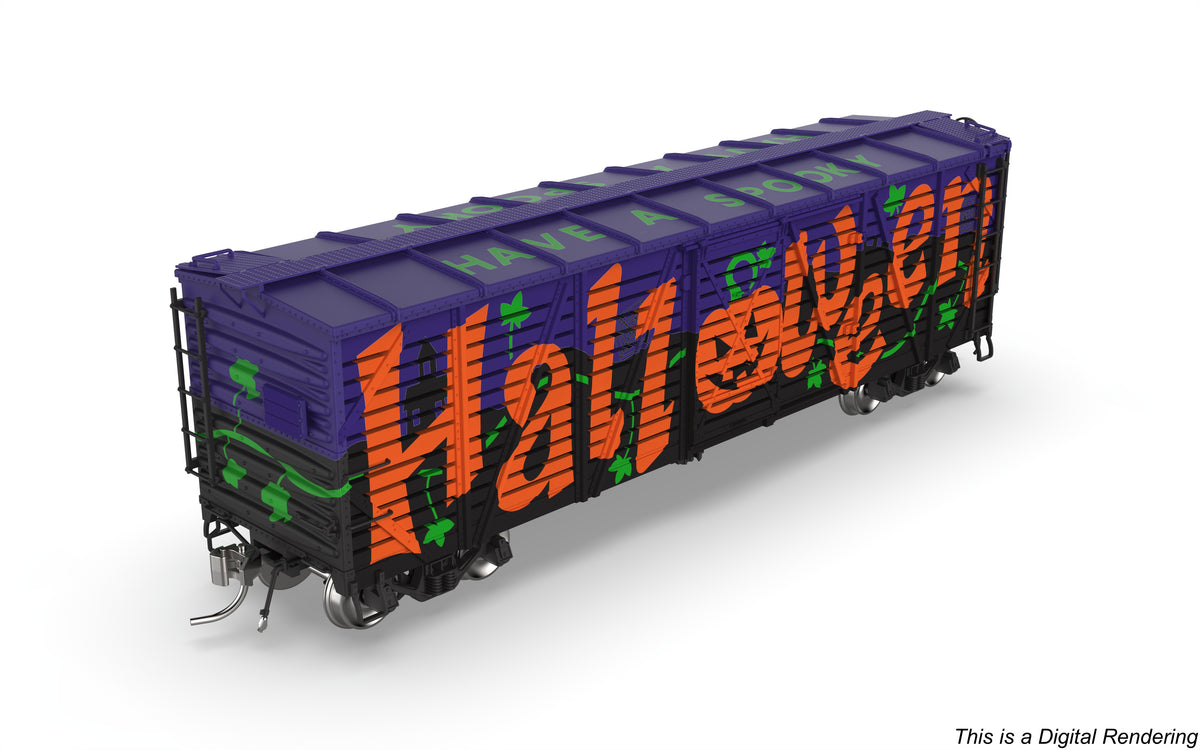 10729 40' Wood Stock Car, Holidays 4-Pack, No-Sound, HO Scale (1 each: Independence Day, Halloween, Merry Christmas, Happy Holidays)