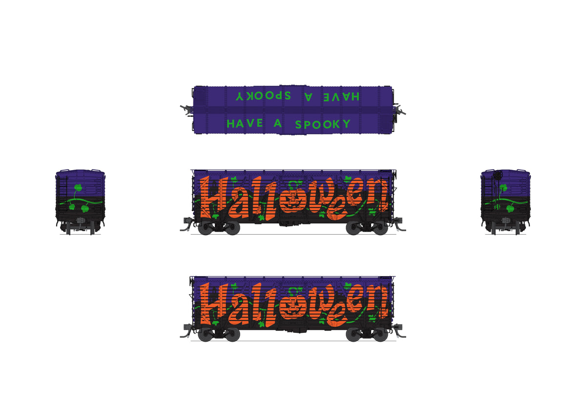 10710 40' Wood Stock Car, Halloween Season Theme, Spooky Sounds, HO Scale