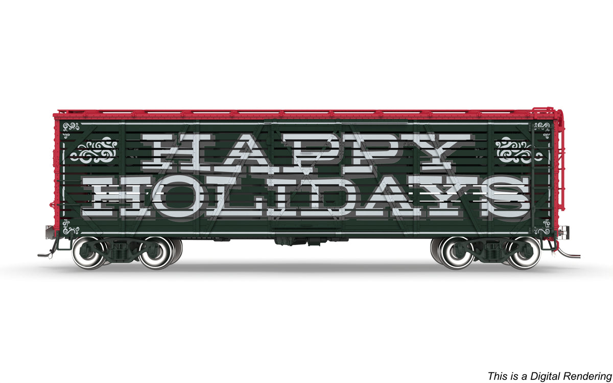 10729 40' Wood Stock Car, Holidays 4-Pack, No-Sound, HO Scale (1 each: Independence Day, Halloween, Merry Christmas, Happy Holidays)