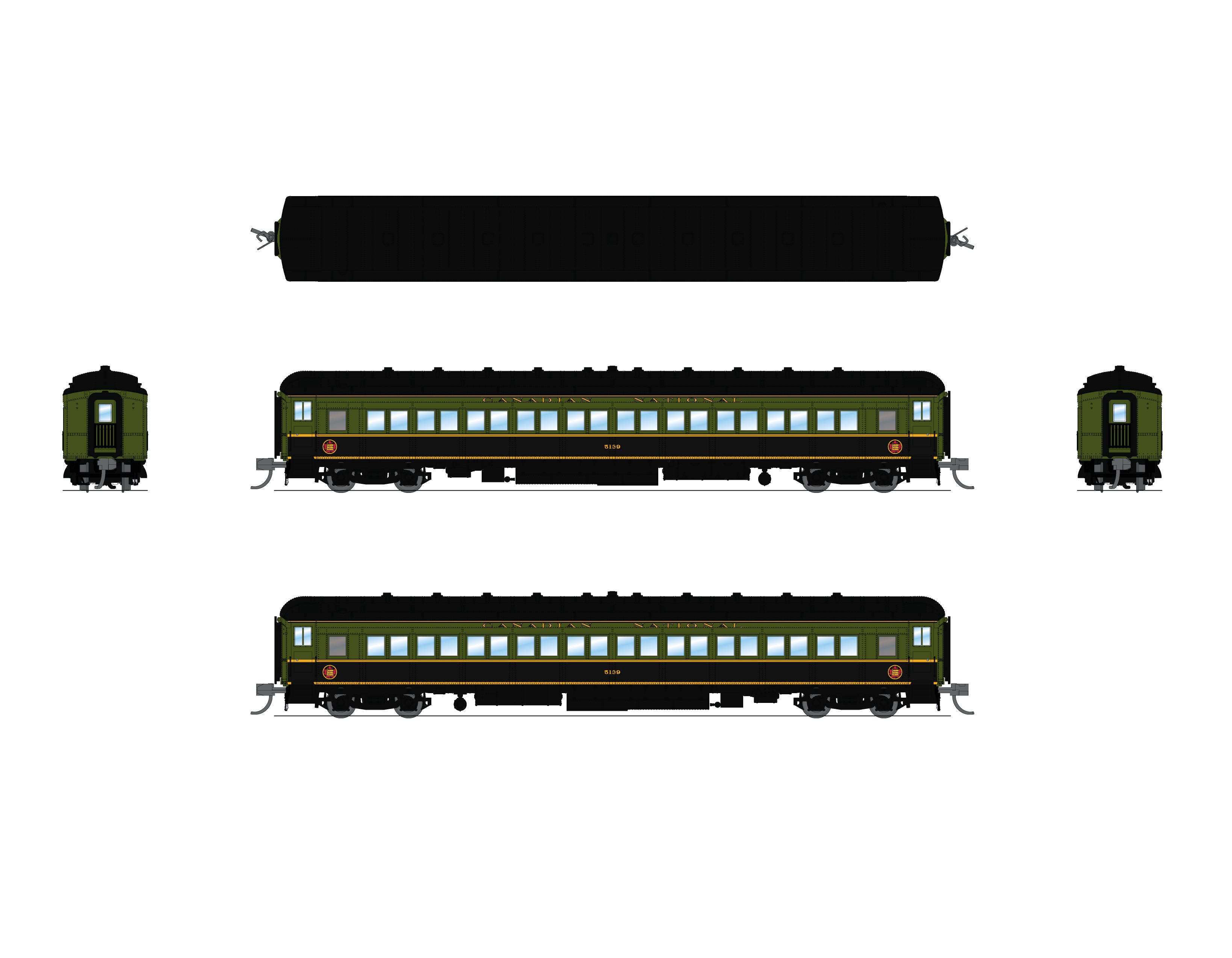 10762 CN Heavyweight 5-Car Passenger Set, Green/Black/Yellow Scheme, N Scale