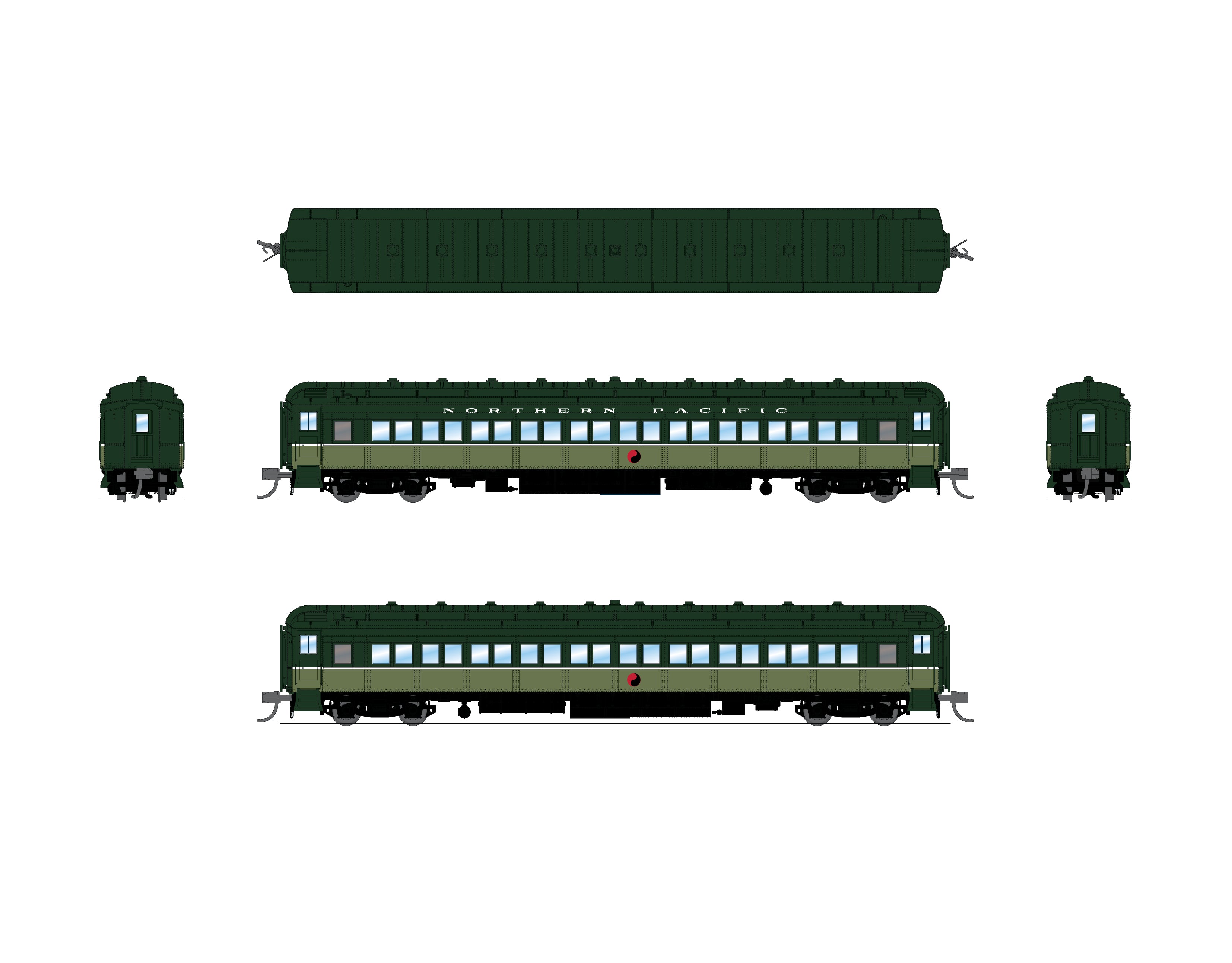 10763 NP Heavyweight 5-Car Passenger Set, Loewy Two-Tone Green, N Scale