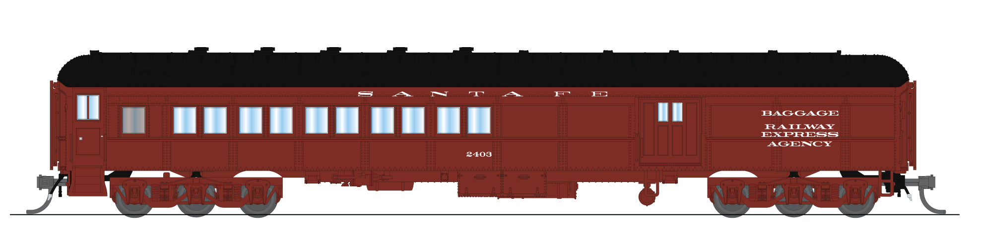 10791 ATSF Coach-Baggage Combine, #2415, Mineral Red w/ White, N Scale
