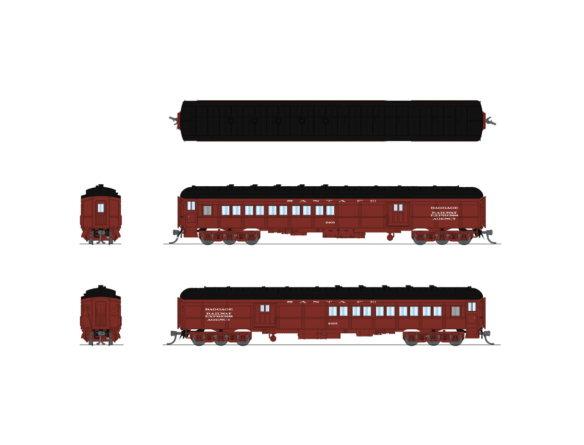 10790 ATSF Coach-Baggage Combine, #2403, Mineral Red w/ White, N Scale