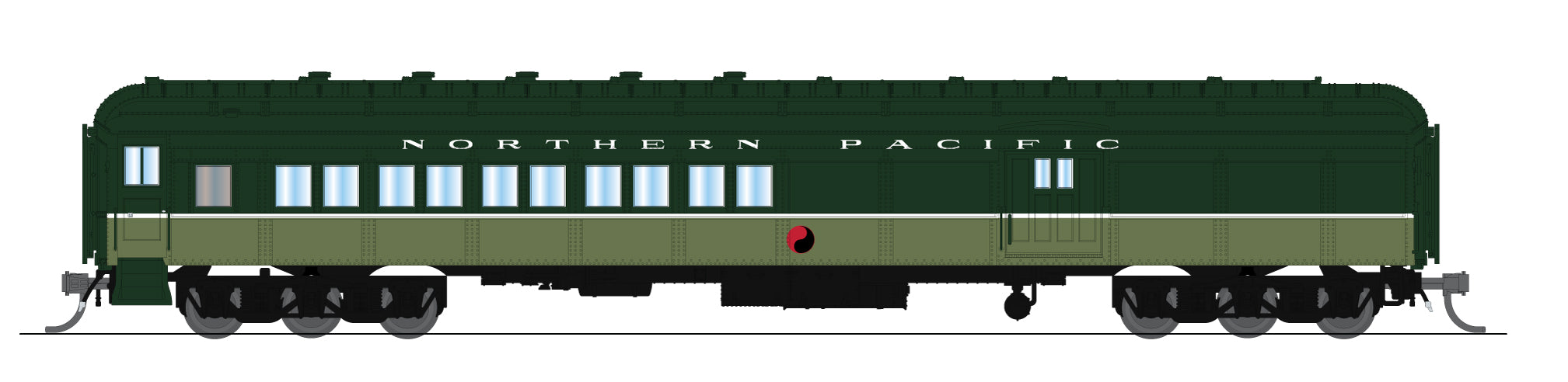 10800 NP Coach-Baggage Combine, #1195, Loewy Two-Tone Green, N Scale