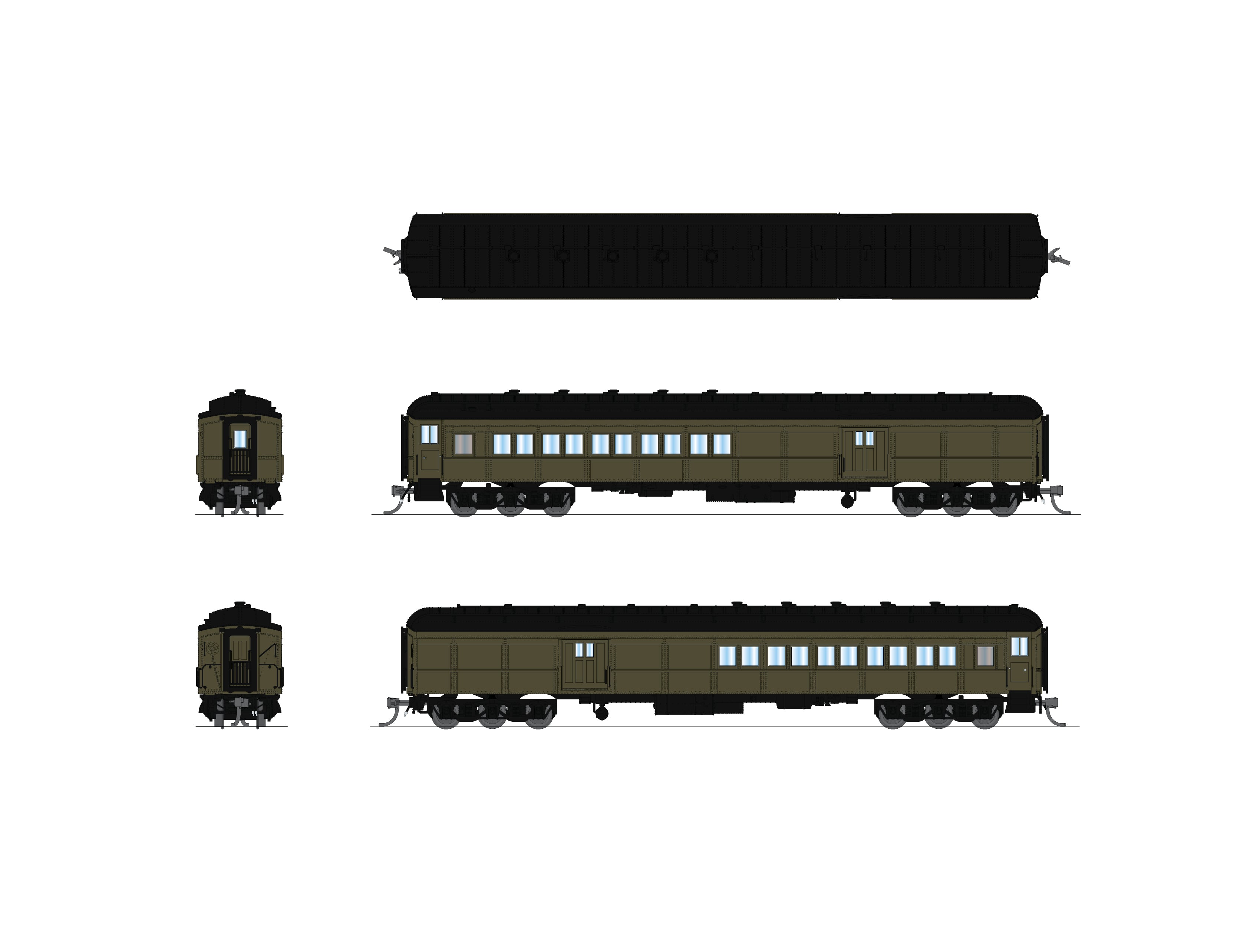 10802 Coach-Baggage Combine, Unlettered, Pullman Green, N Scale