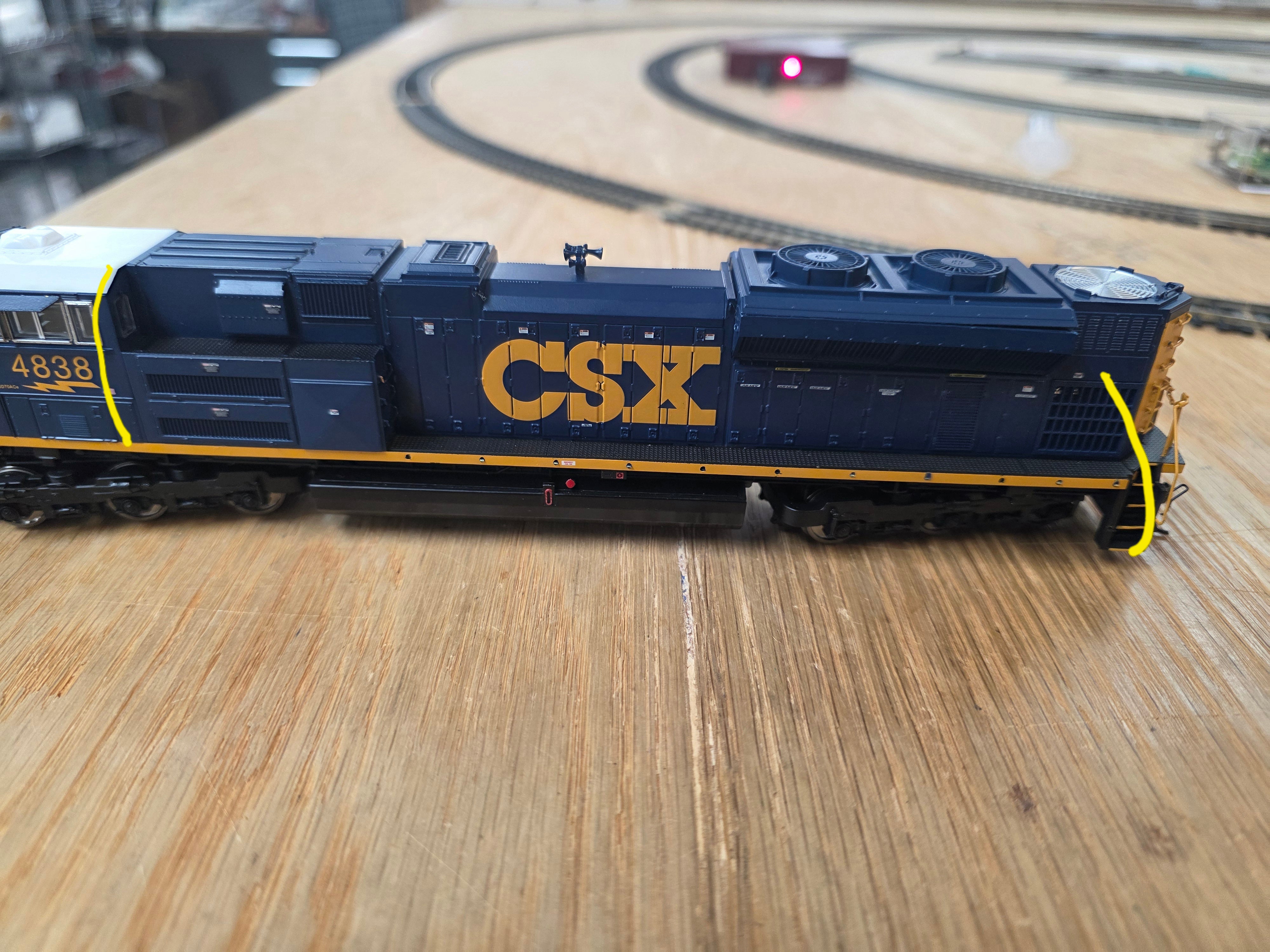 ***(BLEMISHED, MISSING HANDRAILS, CHIPPED PAINT, SEE PHOTOS, SOLD AS IS)*** REFURBISHED BR8706 EMD SD70ACe, CSX 4838, YN3 Paint, No-Sound / DCC-Ready, HO