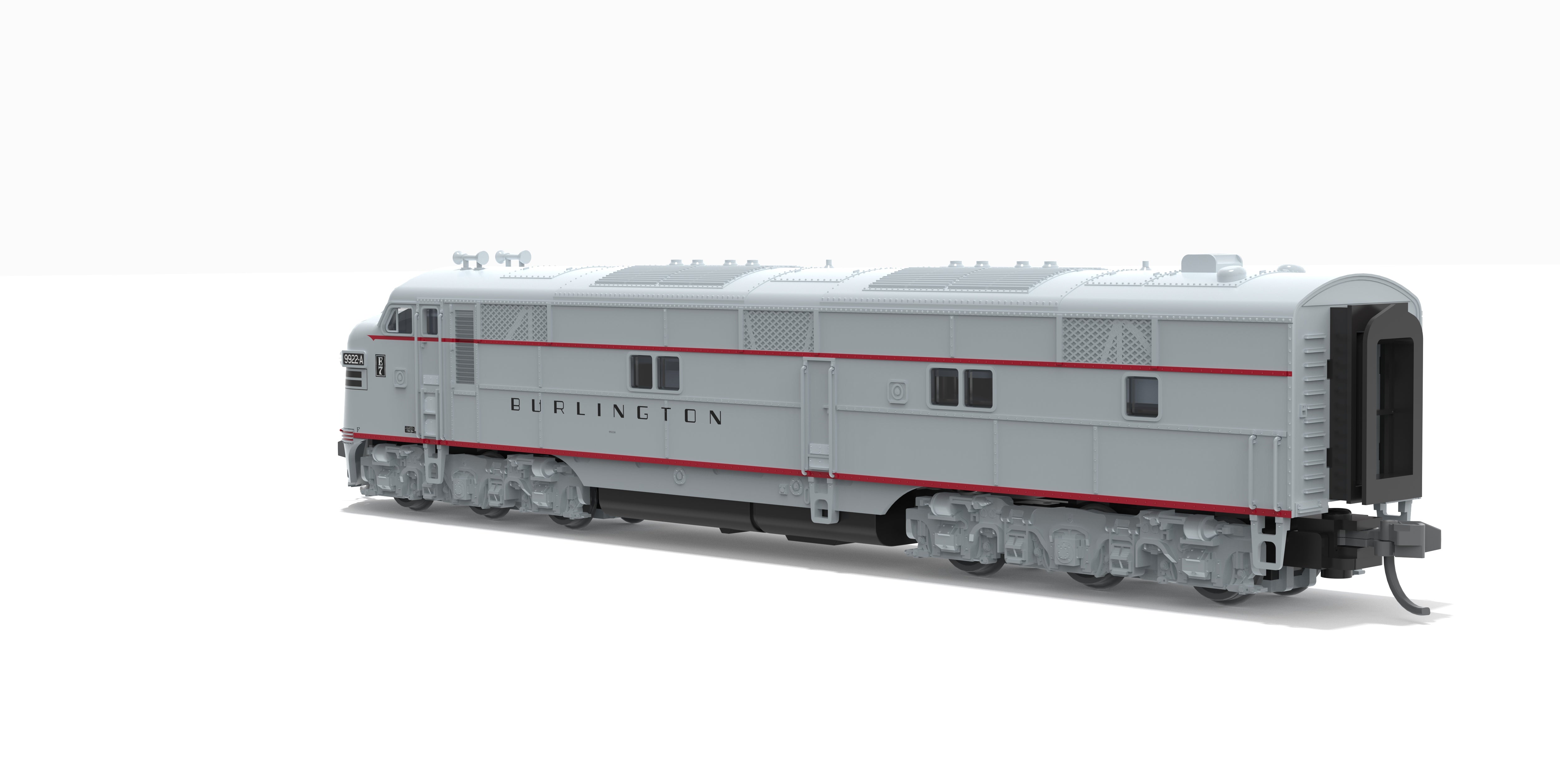 10256 EMD E7A, CB&Q 9922A, Stainless w/ Black Stripes, No-Sound / DCC-Ready, N (Pioneer Trains Exclusive)