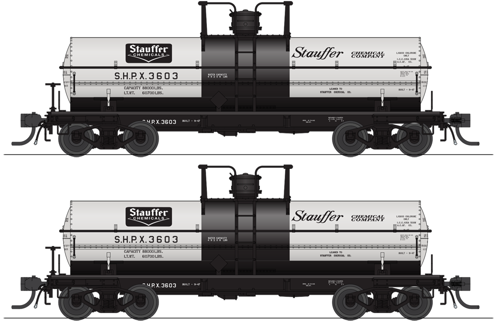 10359 6000 Gallon Tank, Stauffer Chemical, Gray & Black, 2-pack, HO (SHPX #3505, SHPX #3506)