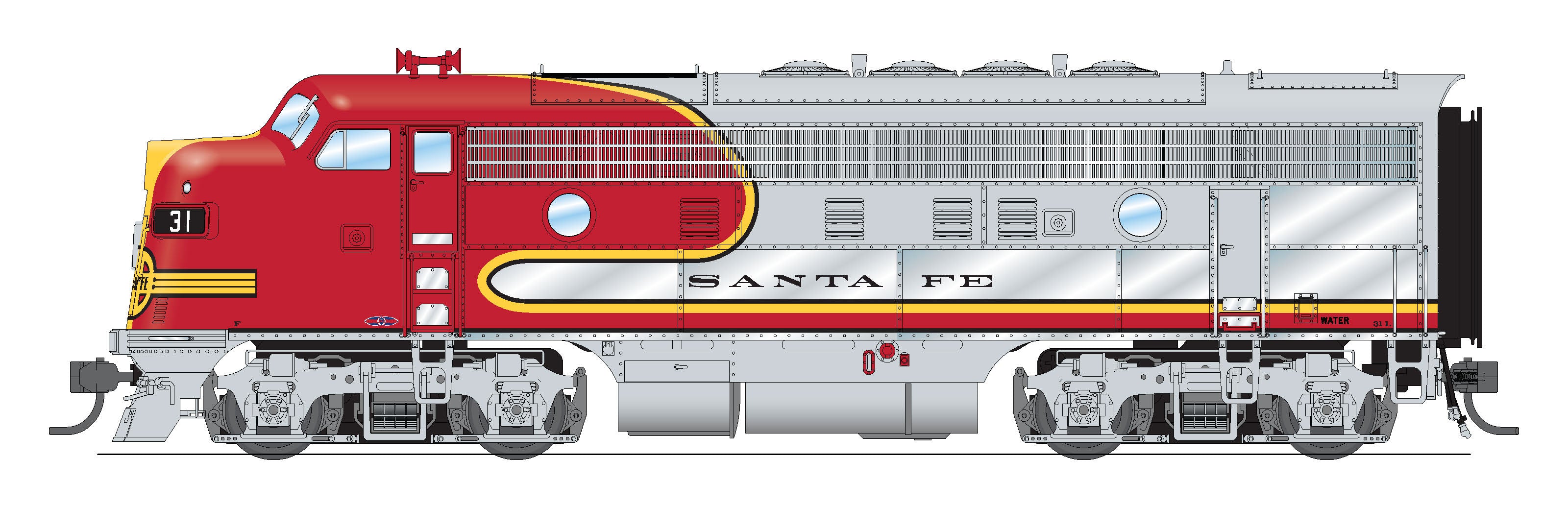 6650 EMD F3 A/B Set, ATSF 31L/31A, Warbonnet Scheme, A-unit Paragon4 Sound/DC/DCC, Unpowered B, HO