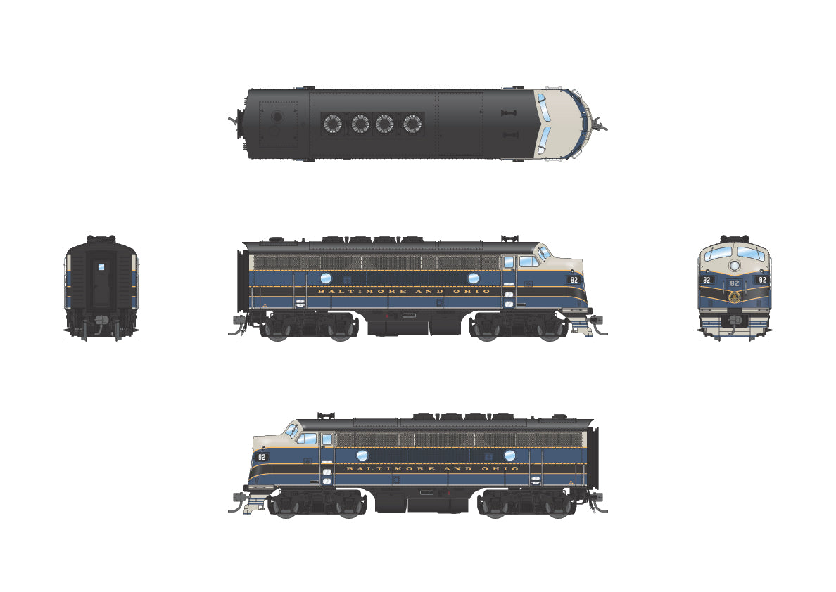 6651 EMD F3 A/B Set, B&O 82/82x, Blue/Gray/Yellow Scheme, A-unit Paragon4 Sound/DC/DCC, Unpowered B, HO