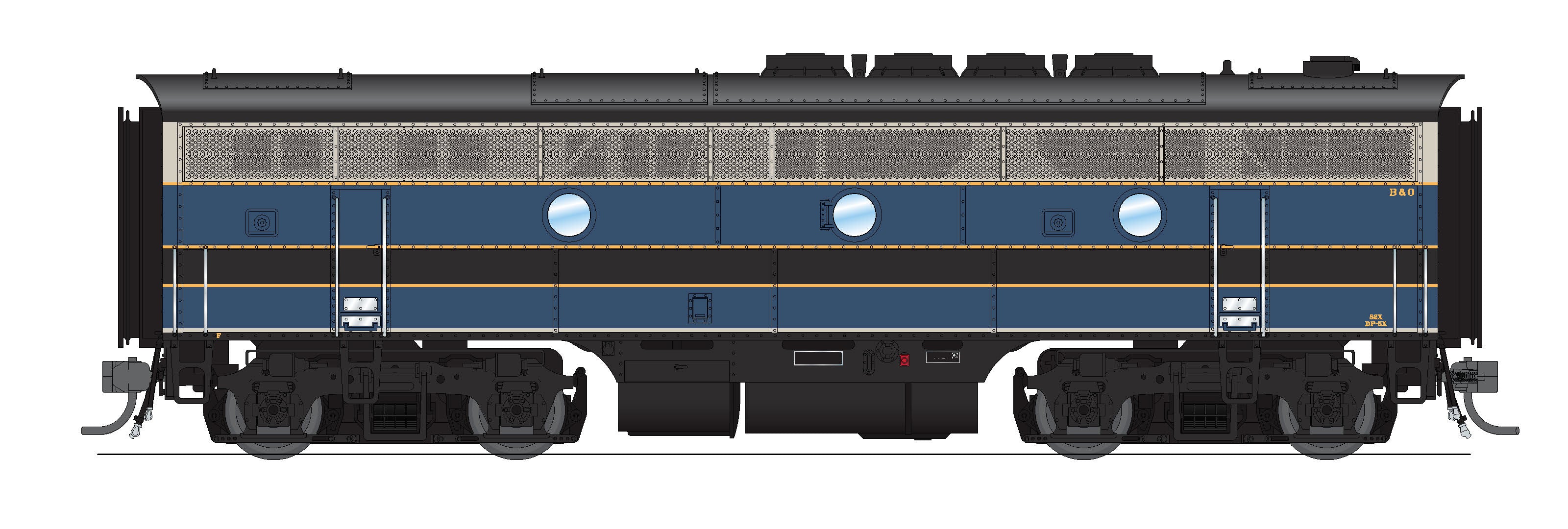 6651 EMD F3 A/B Set, B&O 82/82x, Blue/Gray/Yellow Scheme, A-unit Paragon4 Sound/DC/DCC, Unpowered B, HO