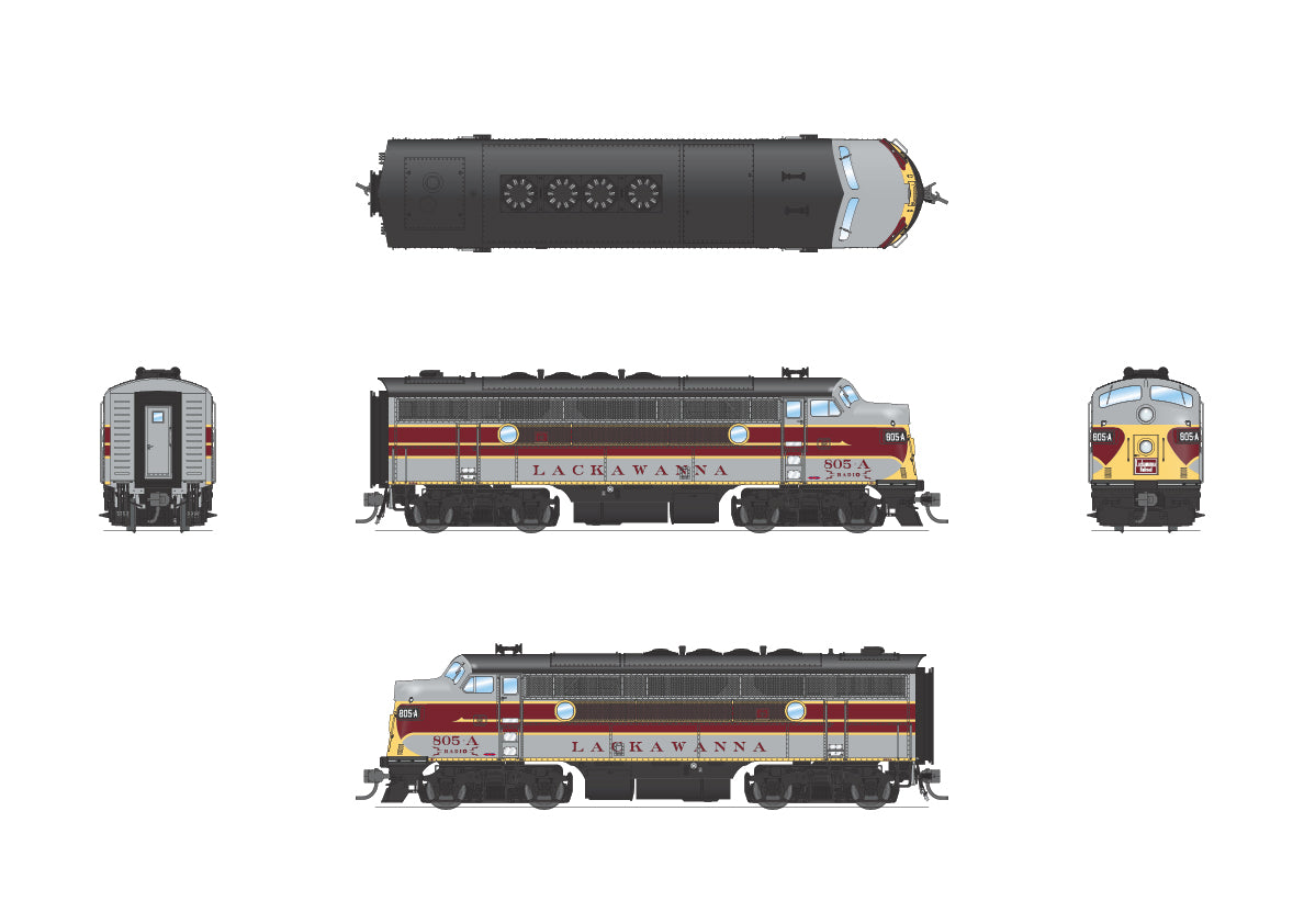 REFURBISHED R6654 EMD F3 A/B Set, DLW 805A/805B, Maroon/Gray/Yellow Scheme,  A-unit Paragon4 Sound/DC/DCC, Unpowered B, HO