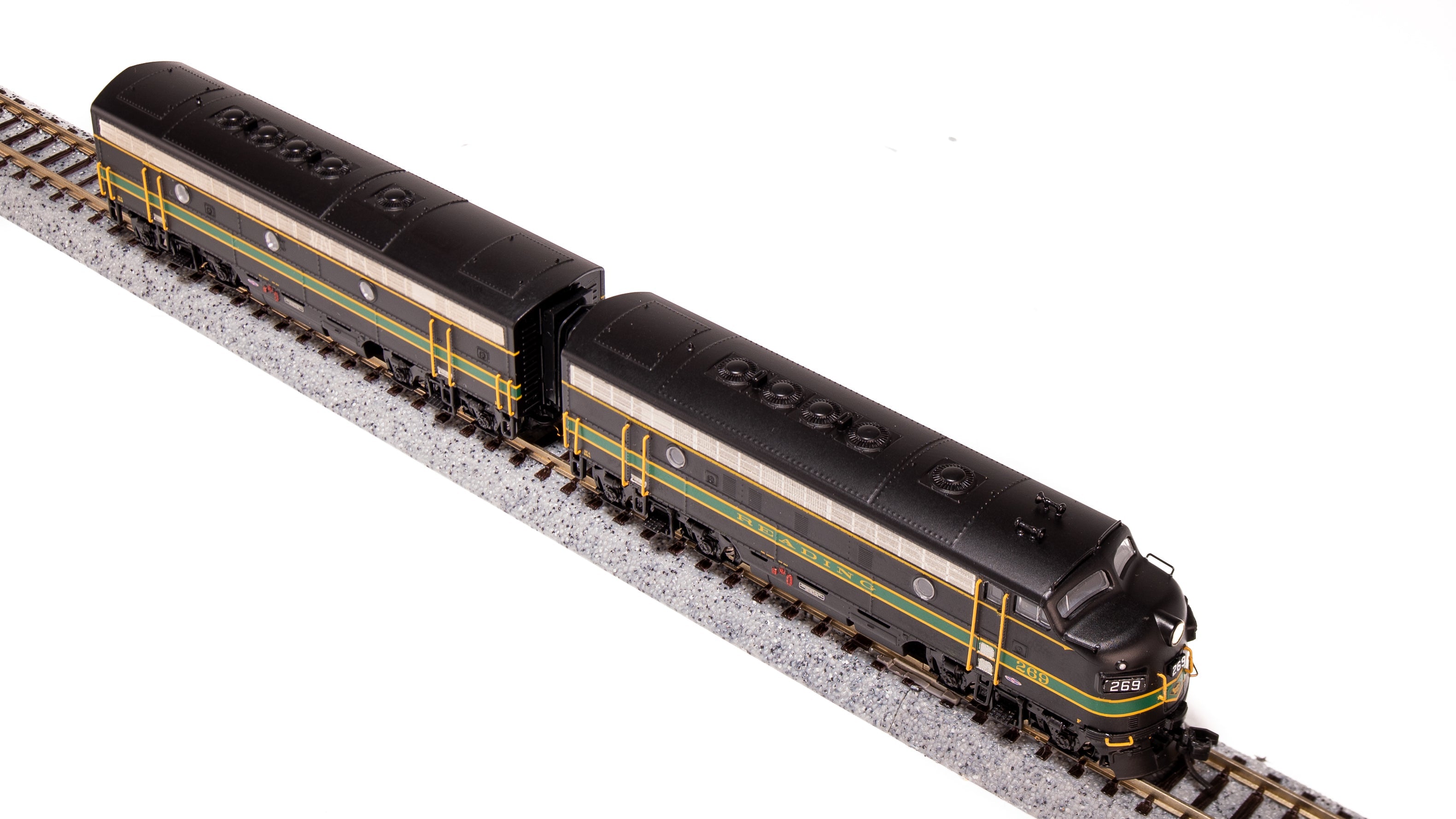 6866 EMD F7 A/B, RDG 269A/269B, Black, Green, & Yellow, A-unit Paragon4 Sound/DC/DCC, Unpowered B, N Default Title
