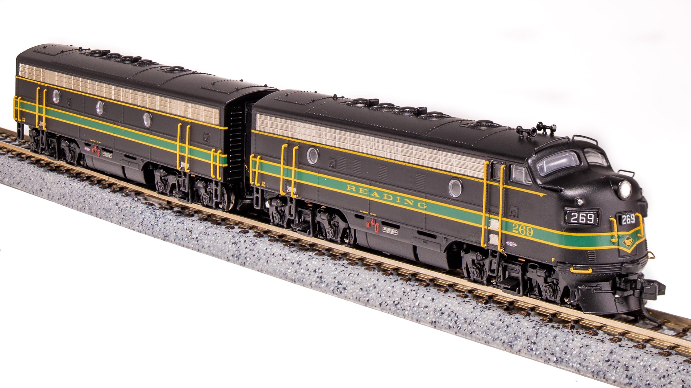6866 EMD F7 A/B, RDG 269A/269B, Black, Green, & Yellow, A-unit Paragon4 Sound/DC/DCC, Unpowered B, N Default Title