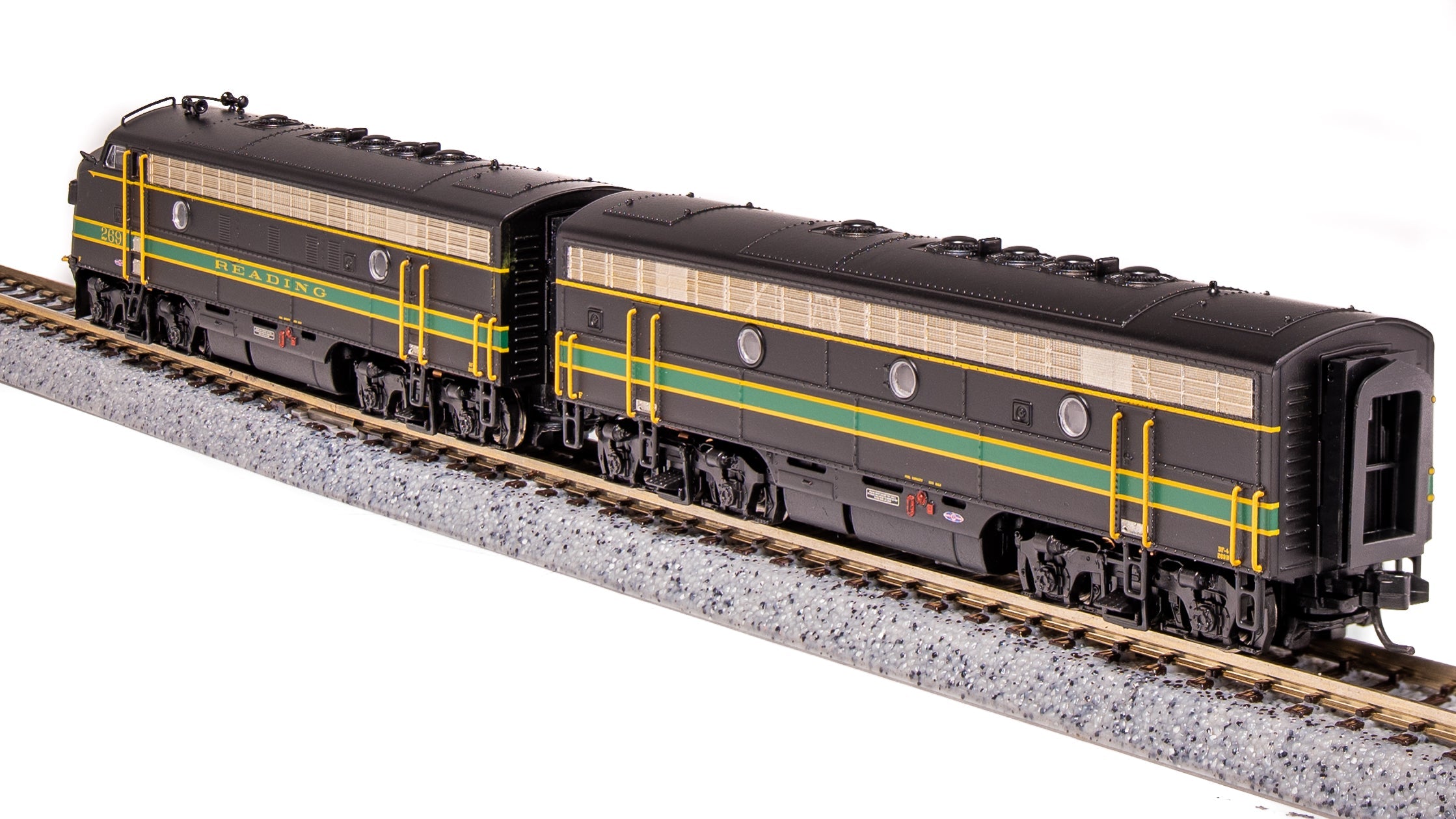 6866 EMD F7 A/B, RDG 269A/269B, Black, Green, & Yellow, A-unit Paragon4 Sound/DC/DCC, Unpowered B, N Default Title