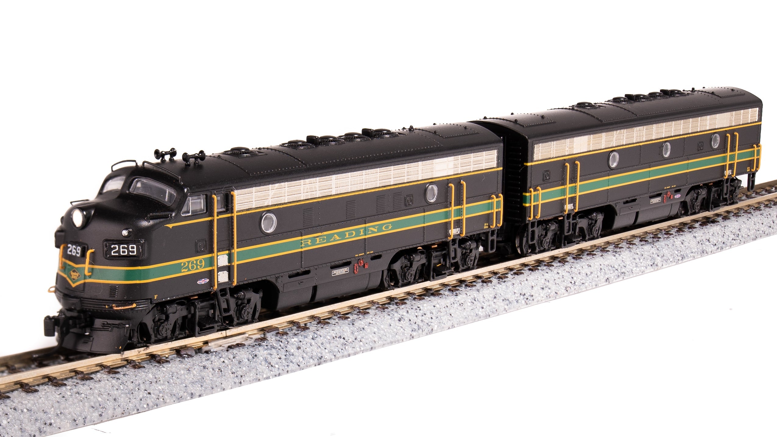 6866 EMD F7 A/B, RDG 269A/269B, Black, Green, & Yellow, A-unit Paragon4 Sound/DC/DCC, Unpowered B, N Default Title