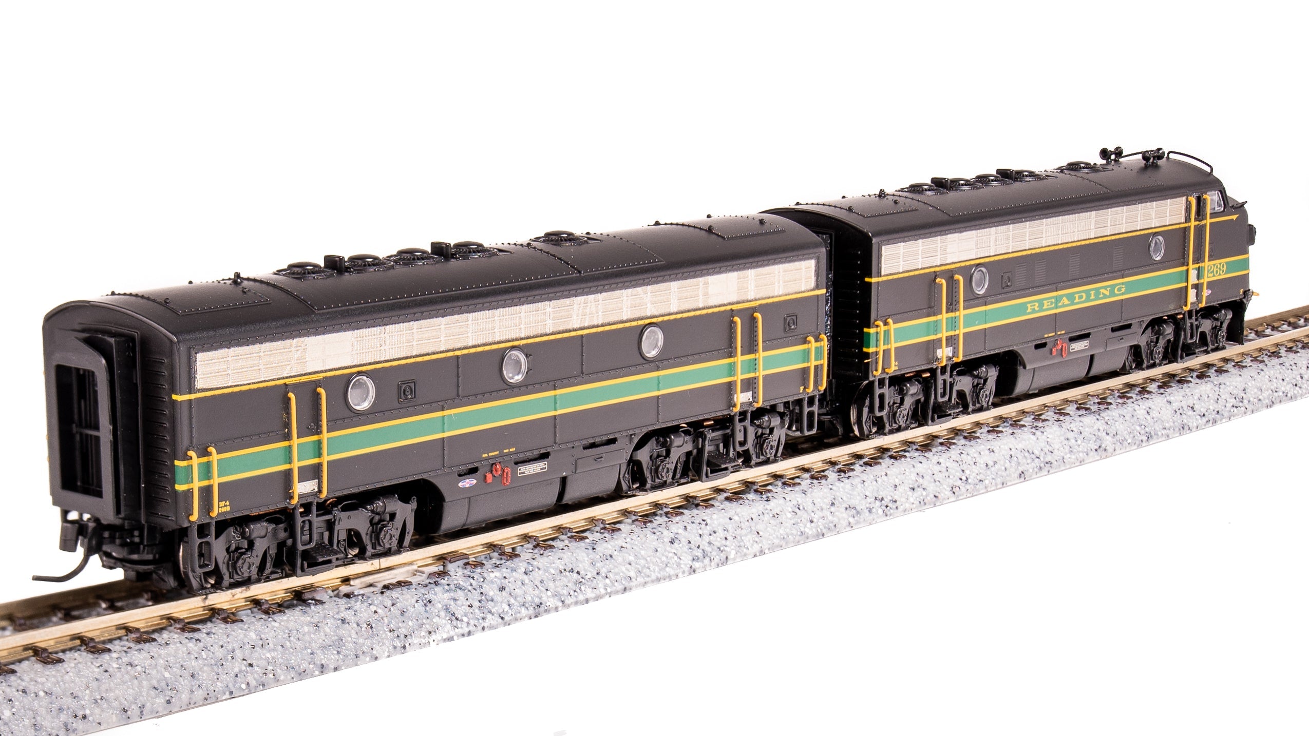 6866 EMD F7 A/B, RDG 269A/269B, Black, Green, & Yellow, A-unit Paragon4 Sound/DC/DCC, Unpowered B, N Default Title