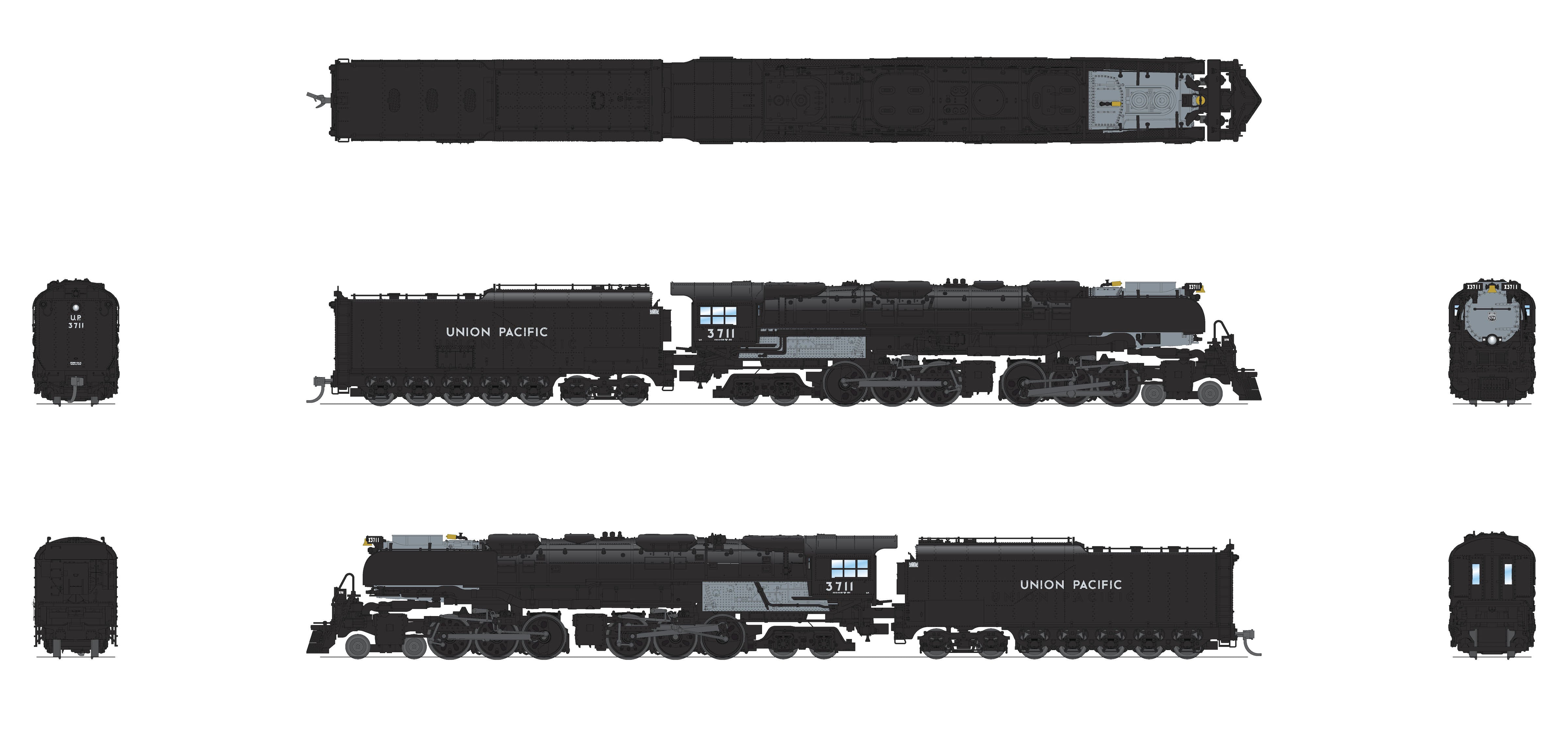 6982 UP Challenger 4-6-6-4, #3711, Black & Graphite, Oil Tender, w/ wind wings, Paragon4 Sound/DC/DCC, Smoke, N